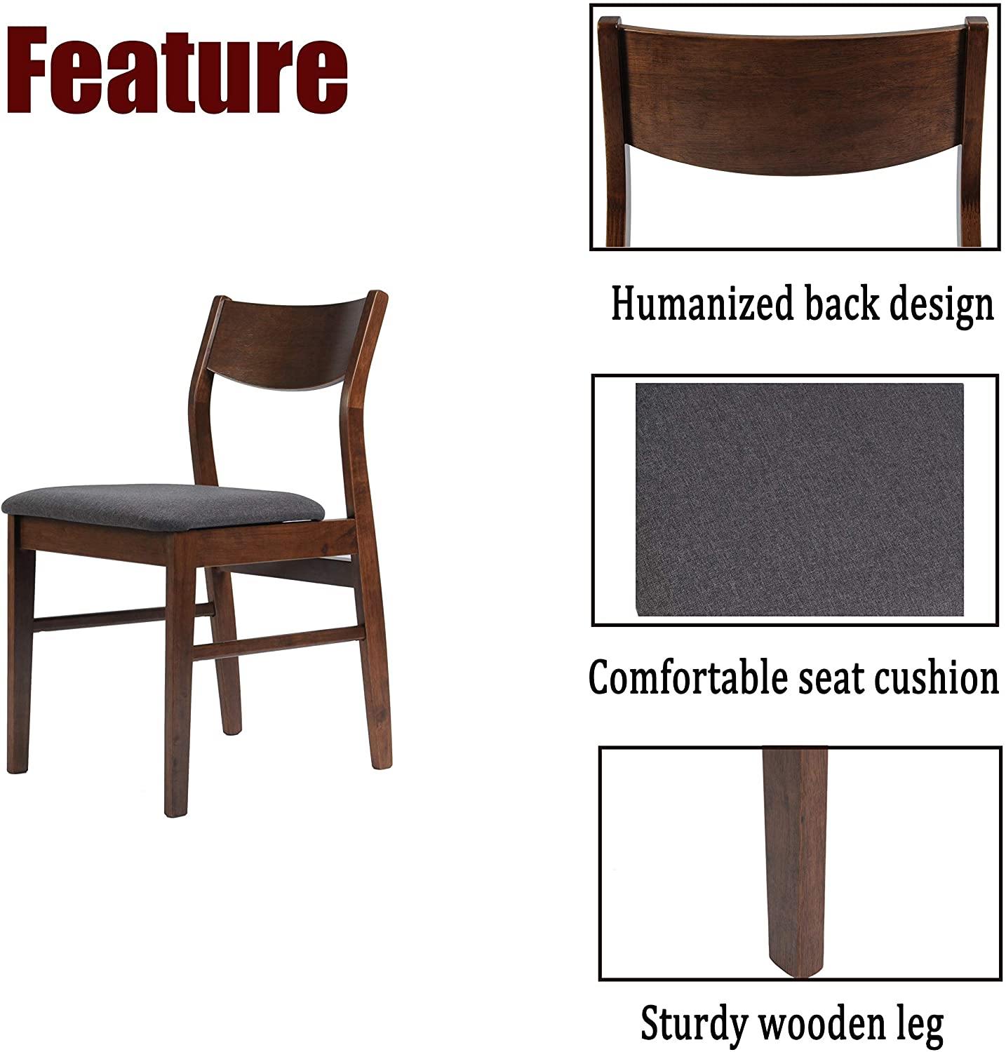 2 Pack Wooden Chairs with Cushioned Seat for Dining Room Set of 2 Upholstered Chairs with Back for Living Room - Bosonshop