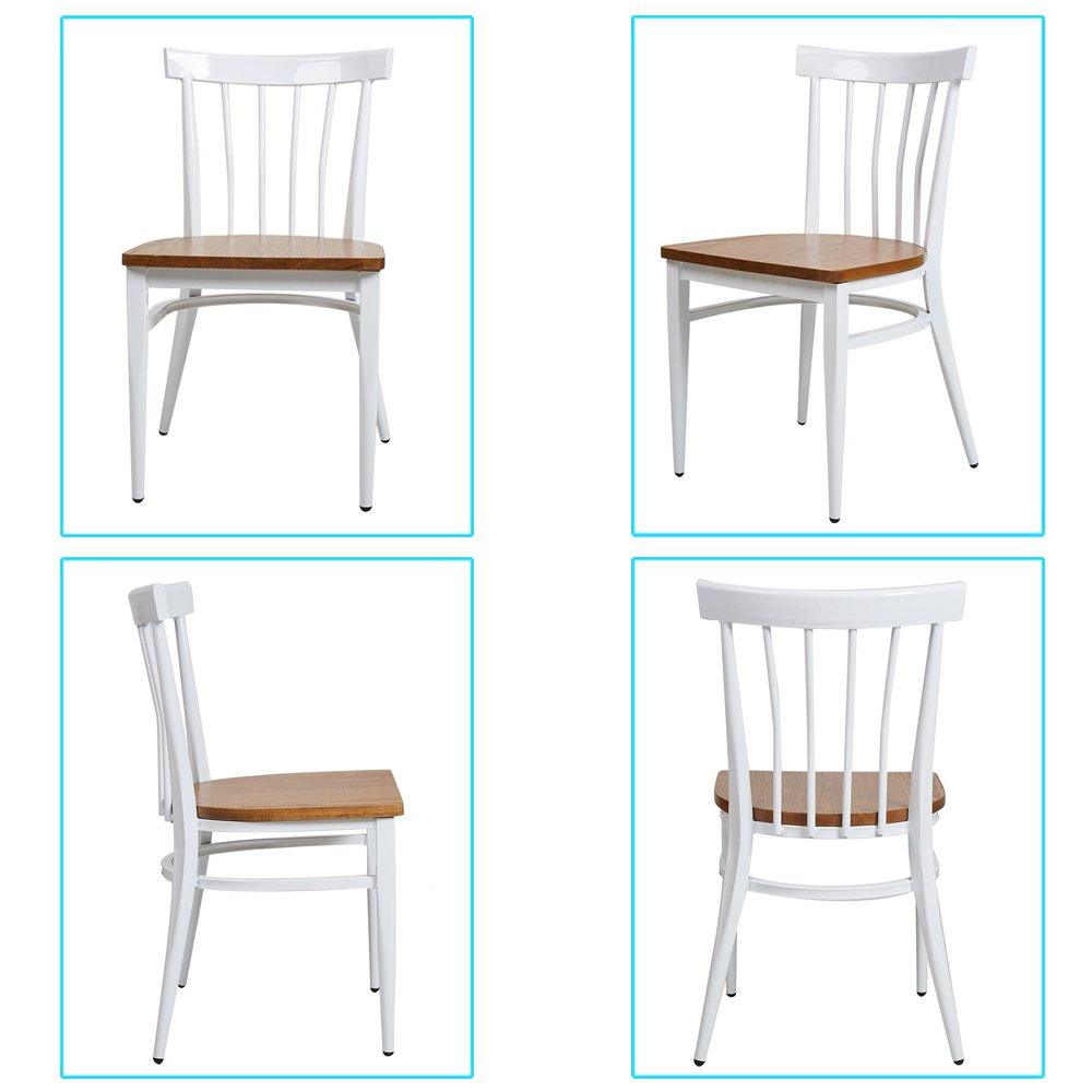 Bosonshop School House Back Metal Restaurant Chair -Solid Wood Seat and Metal Legs,Set of 2