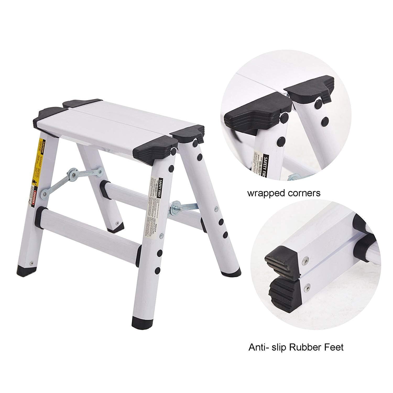 Bosonshop Aluminum 2-Step Stool Folding Double Sided Step Ladder Anti-Slip Sturdy, Capacity 220 lbs