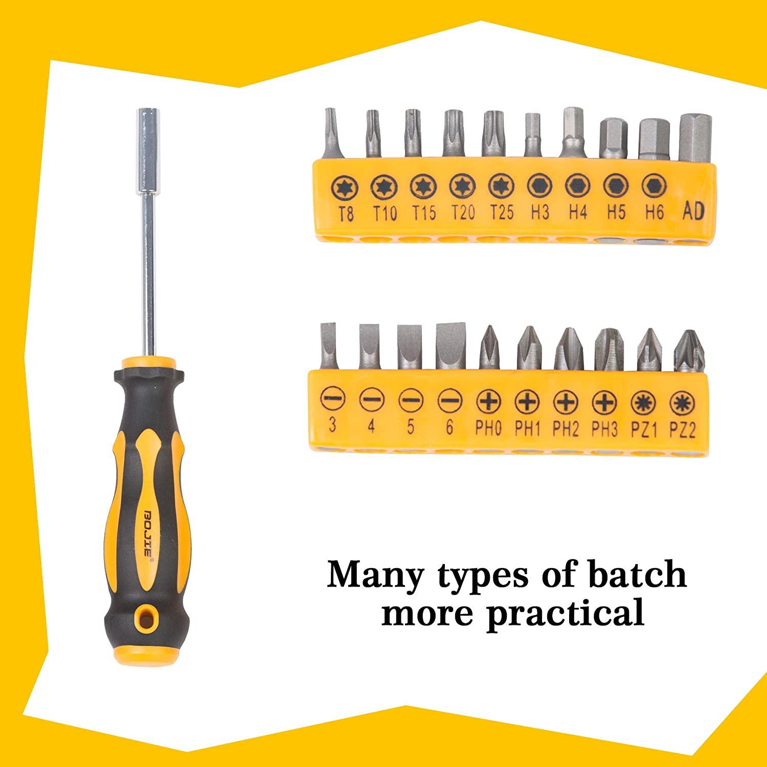 Screwdriver Set 32 PCS Professional Multi-Purpose Tool Screwdriver Bit Kit Socket with Portable Box Household Repair Tool Extension Kit Yellow - Bosonshop