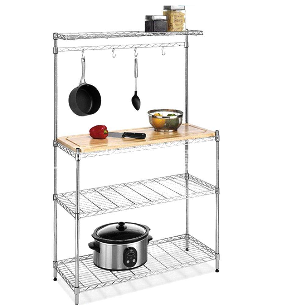 Bosonshop 4 Tier Adjustable Kitchen Bakers Storage with Spice Rack Organizer and Cutting Board