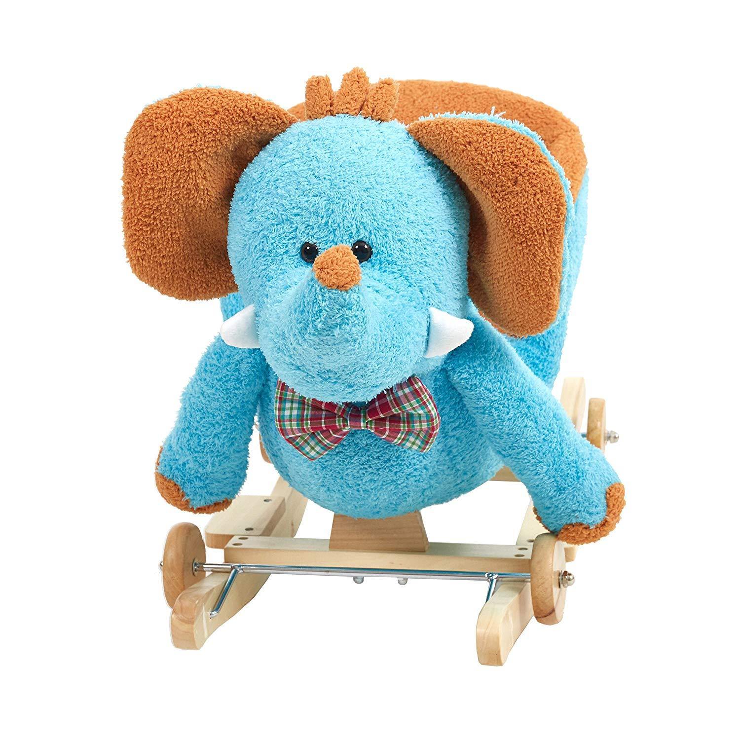 Bosonshop Baby Plush Rocking Horse Wooden Chair Rockers with Wheels,Seat Belt Kid Rocking Horse Chair