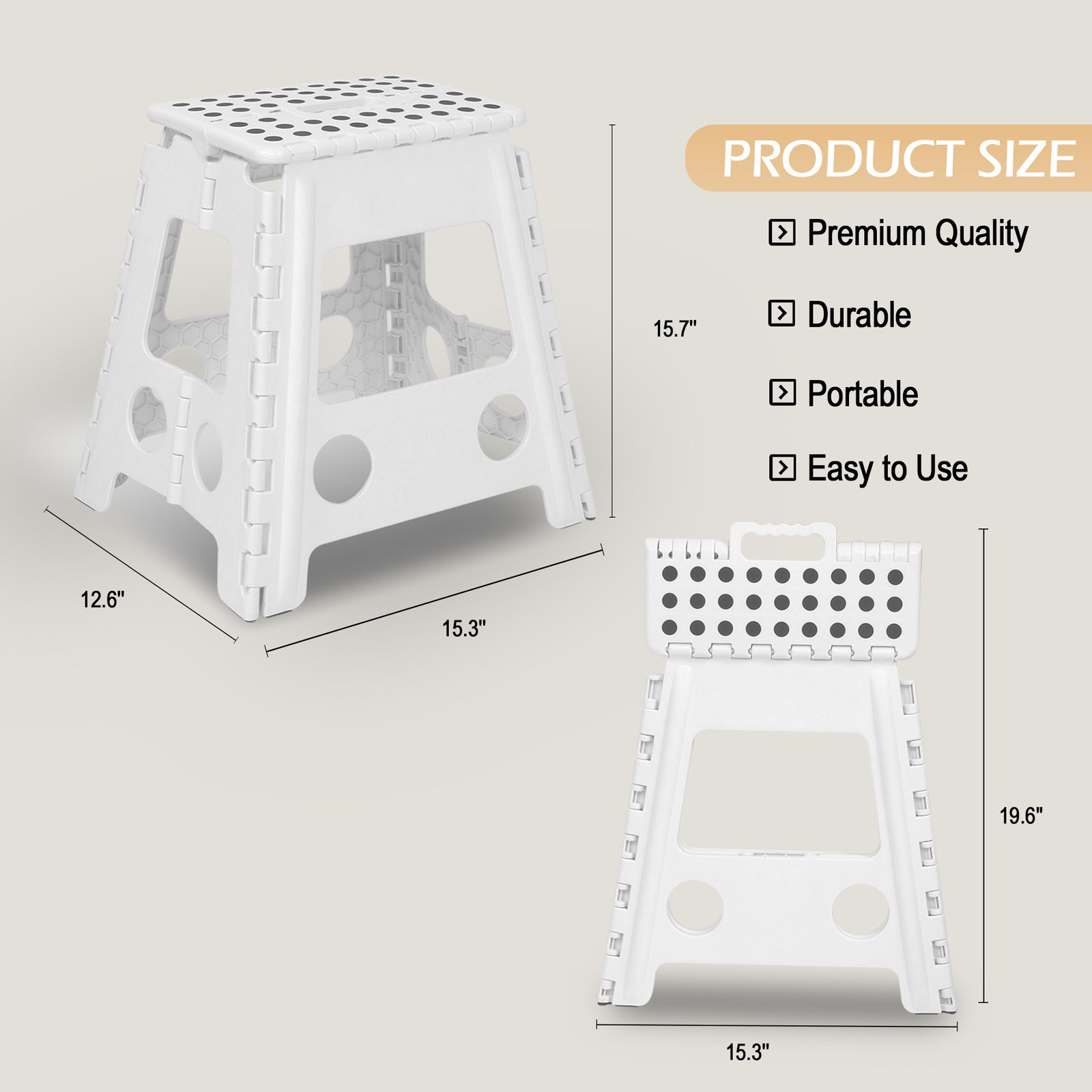 2 Pack Folding Step Stool with Portable Carrying Handle Safe Enough, White - Bosonshop