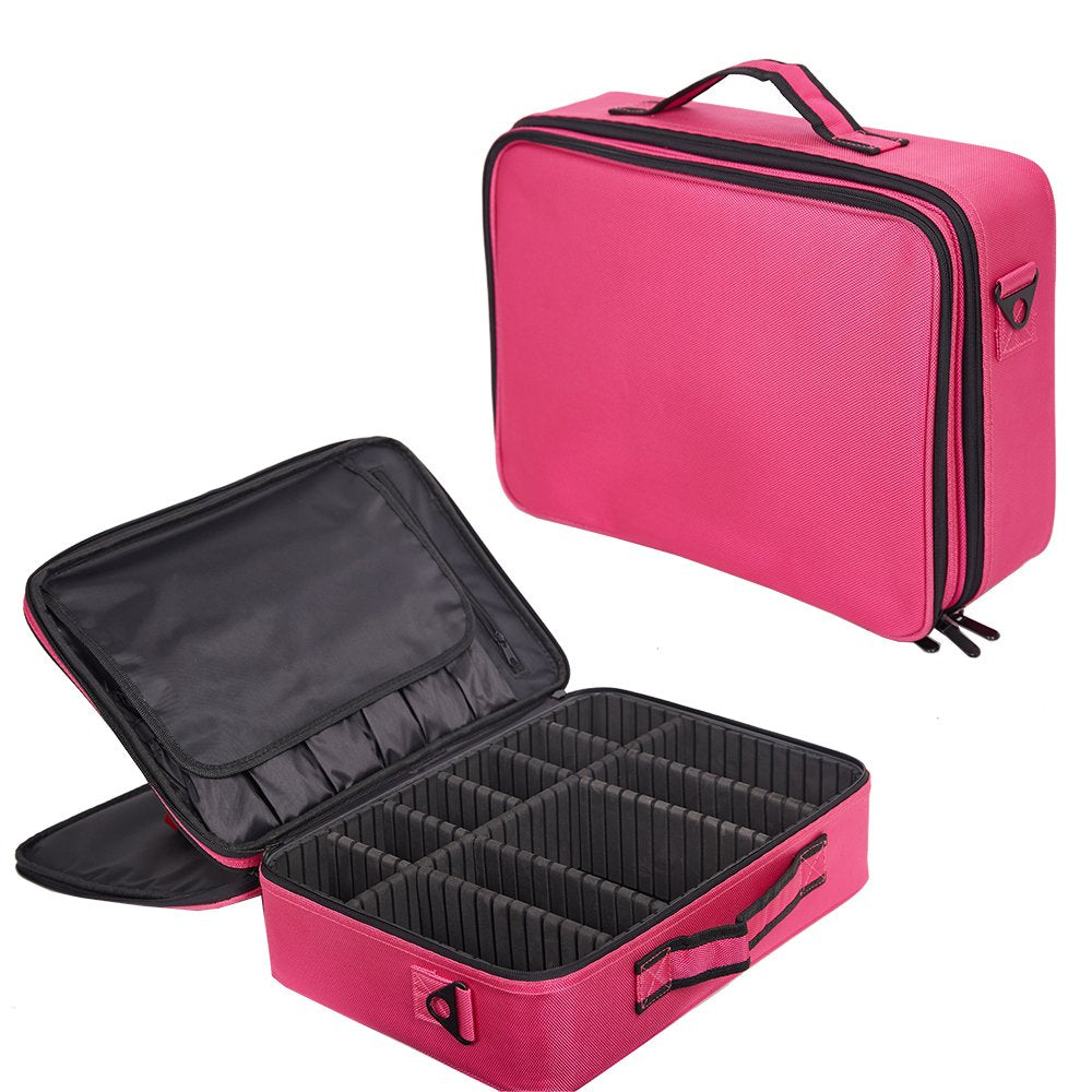 Bosonshop  Portable Makeup Train Case 3 Layer Cosmetic Travel Storage Organizer Bag with Dividers for Travel