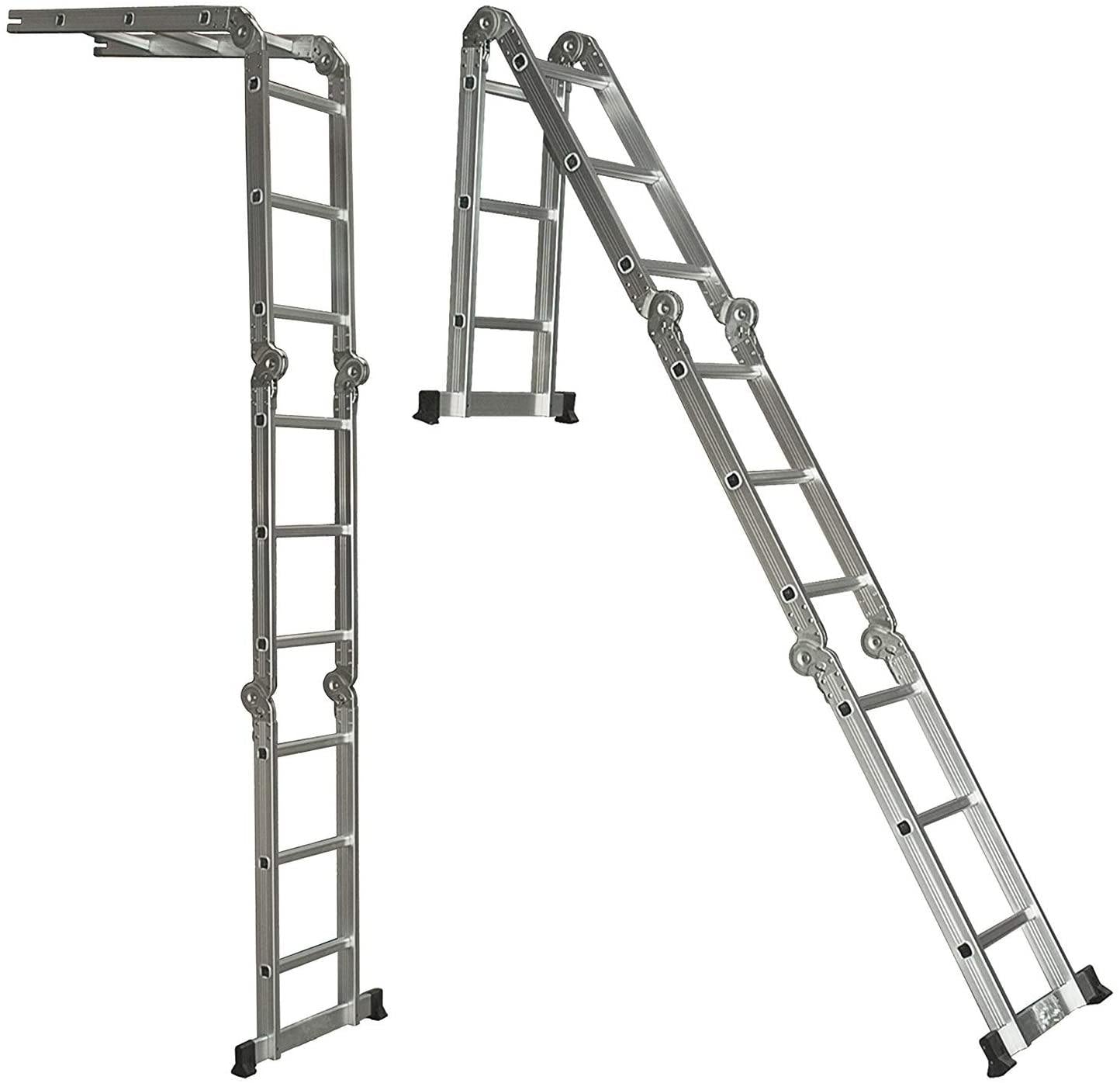 11.5 Feet Folding Multi-Ladder 12 Step Aluminum Extendable Ladder Scaffold Ladders, 330lbs Capacity - Bosonshop