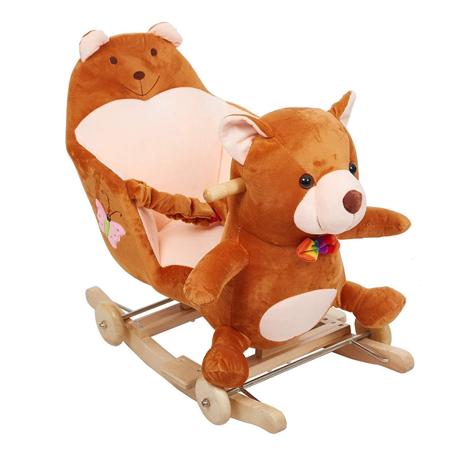 Bosonshop Children Wooden& Plush Rocking Horse Toy,Brown Bear