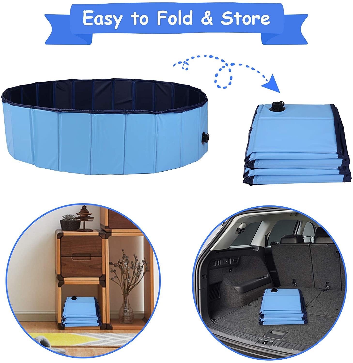 Foldable Pet Swimming Pool Easy to Fold Fill Empty & Clean Slip-Resistant PVC Bathing Tub Kiddie Pool - Bosonshop