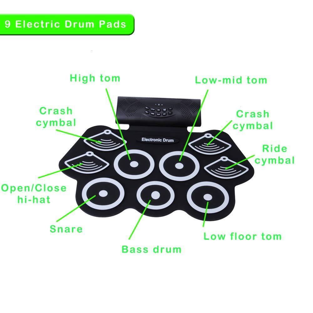 Bosonshop Portable Electronic Drum Set Roll Up Drum Kit Pad 9 Electric Drum Pads with Headphone Jack