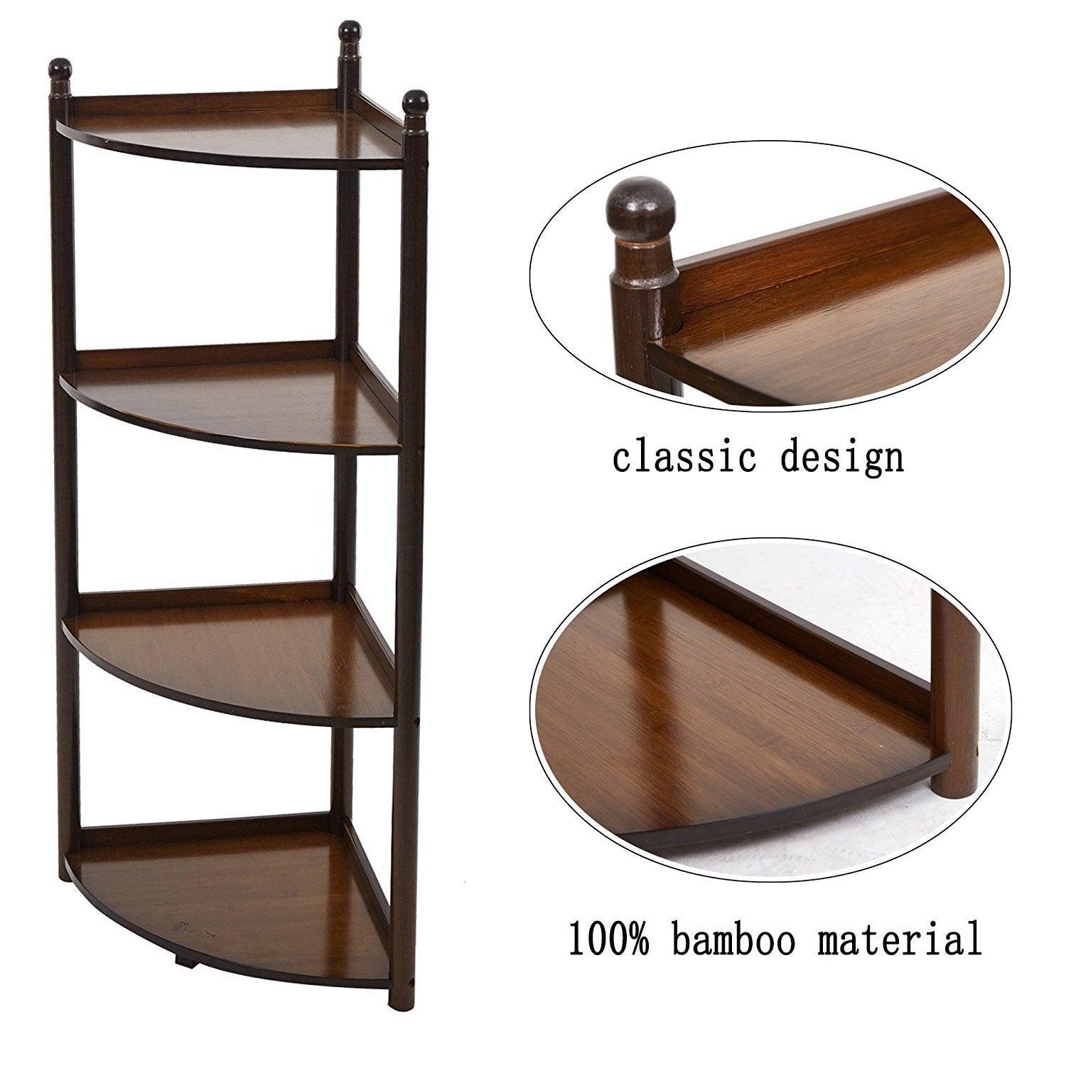 Bosonshop 4 Tier Bamboo Wall Corner Shelf Display Stand Freestanding Modular Shelving Bookcase Shelf