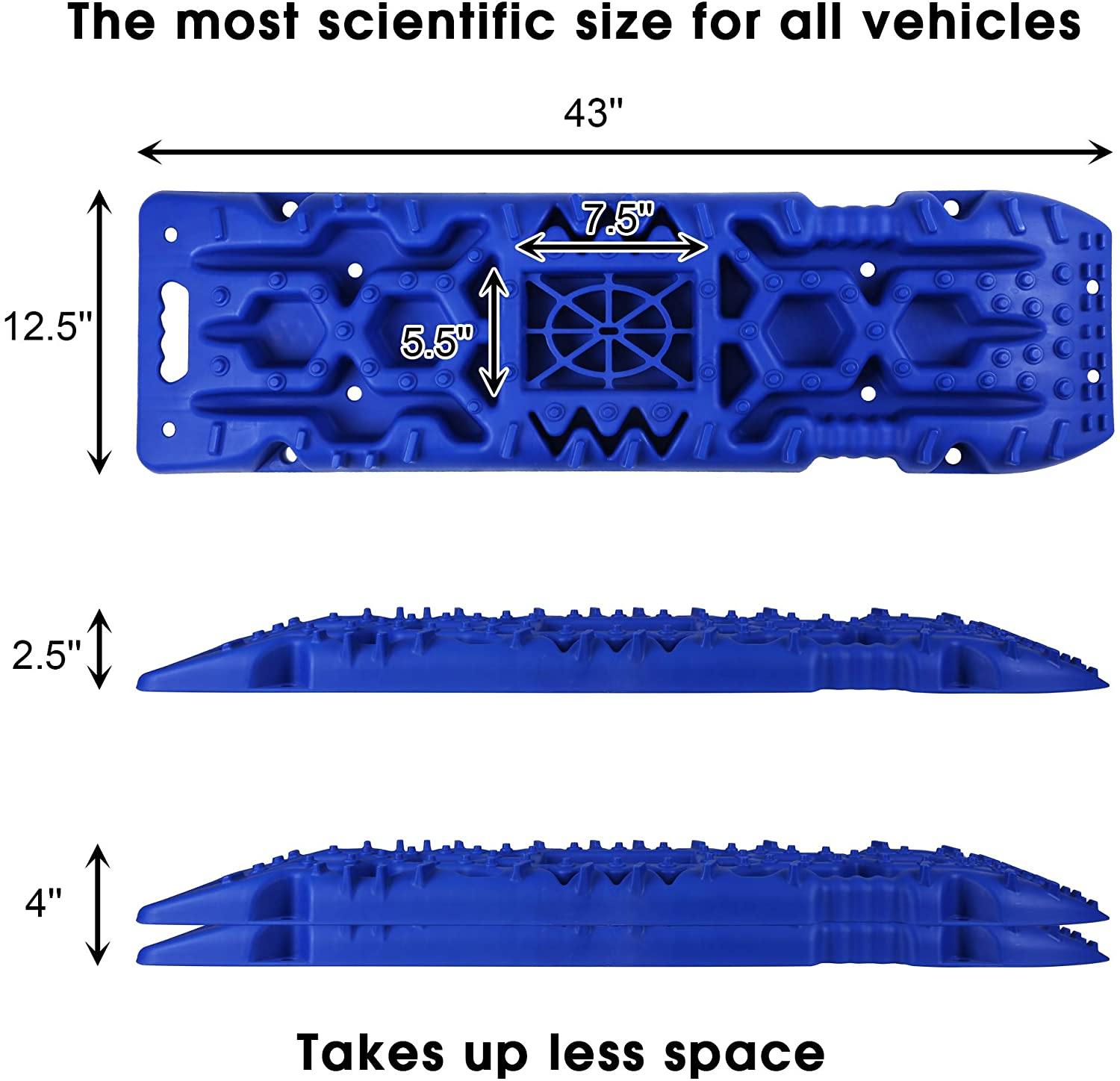 2 Pack Traction Boards with Jack Lift Base,Recovery Track Traction Mat for 4WD SUV, Jeep Tire Traction Tool Suitable for Mud, Sand, Snow, Ice Blue - Bosonshop