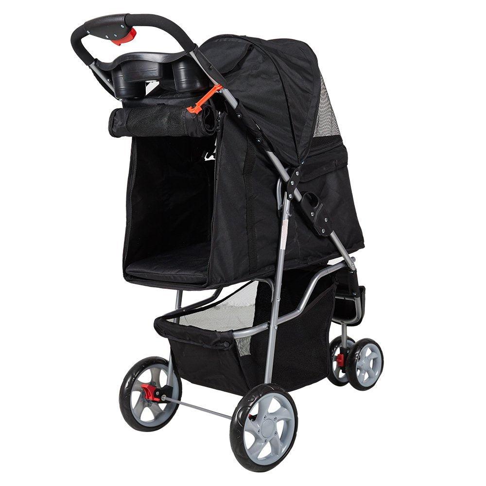 Bosonshop Folding Pet Stroller with 360 Rotating Front Wheel, Black