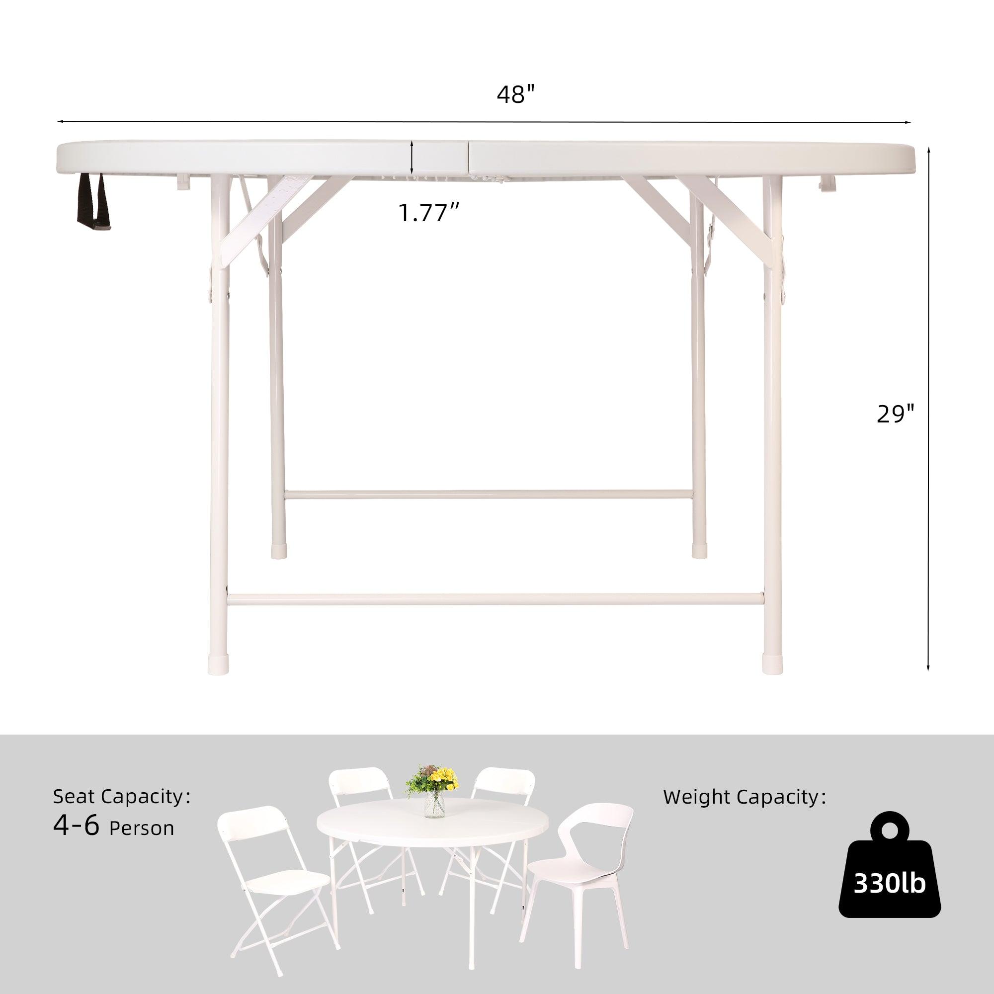 48" Round Plastic Folding Table for 4-6 Seats, White - Bosonshop