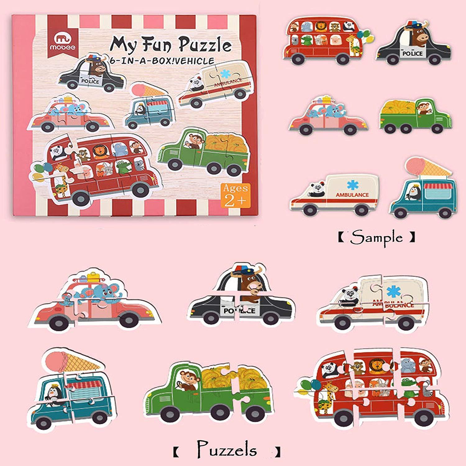 Bosonshop  6-in-1 Educational Jigsaw Puzzles with Reference Sample for Preschool Kids, Vehicle Puzzle