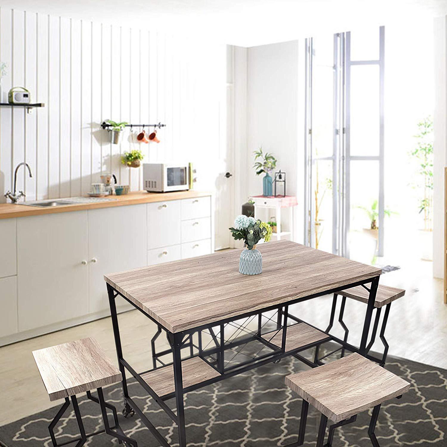 Bosonshop 5-Piece Dining Table Set with Metal Legs, Industrial Style