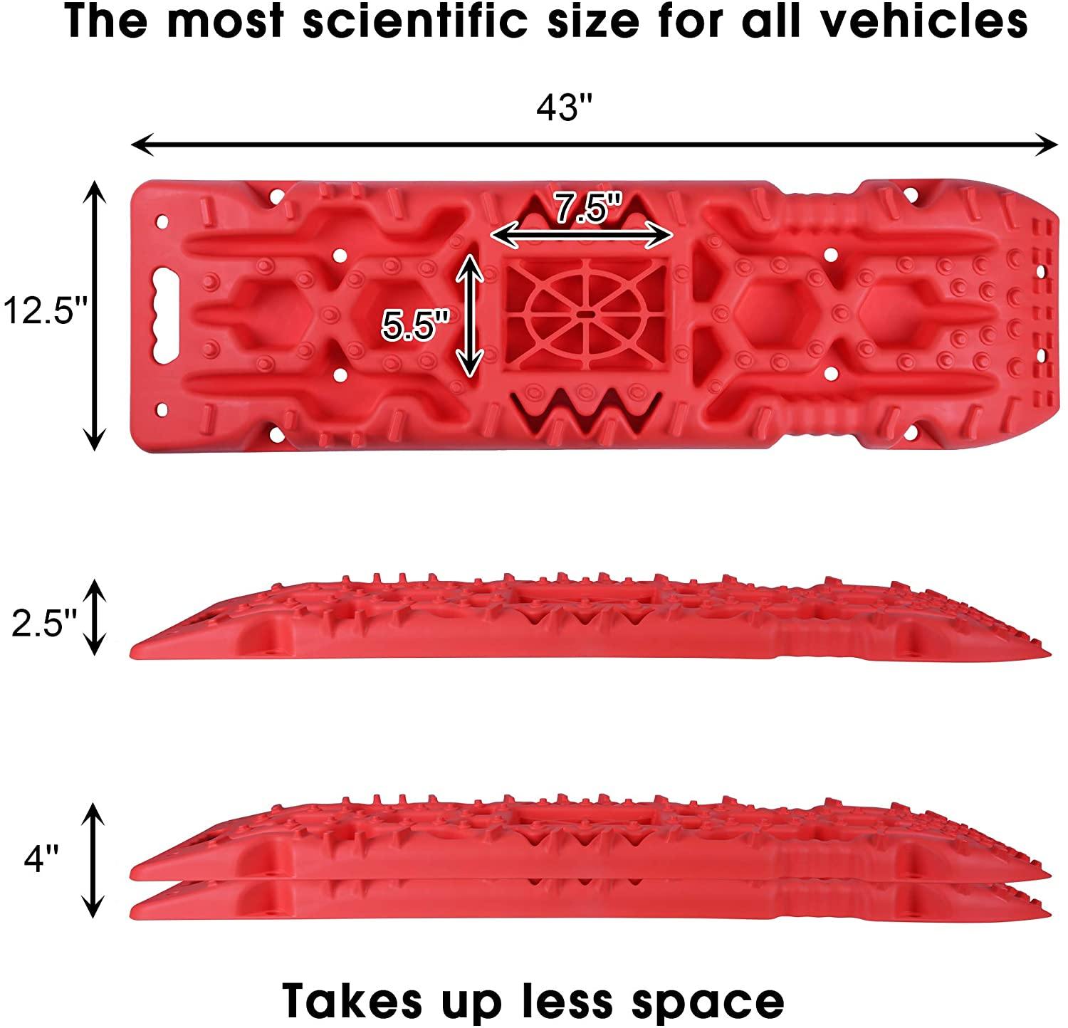 2 Pack Traction Boards with Jack Lift Base,Recovery Track Traction Mat for 4WD SUV, Jeep Tire Traction Tool Suitable for Mud, Sand, Snow, Ice Red - Bosonshop