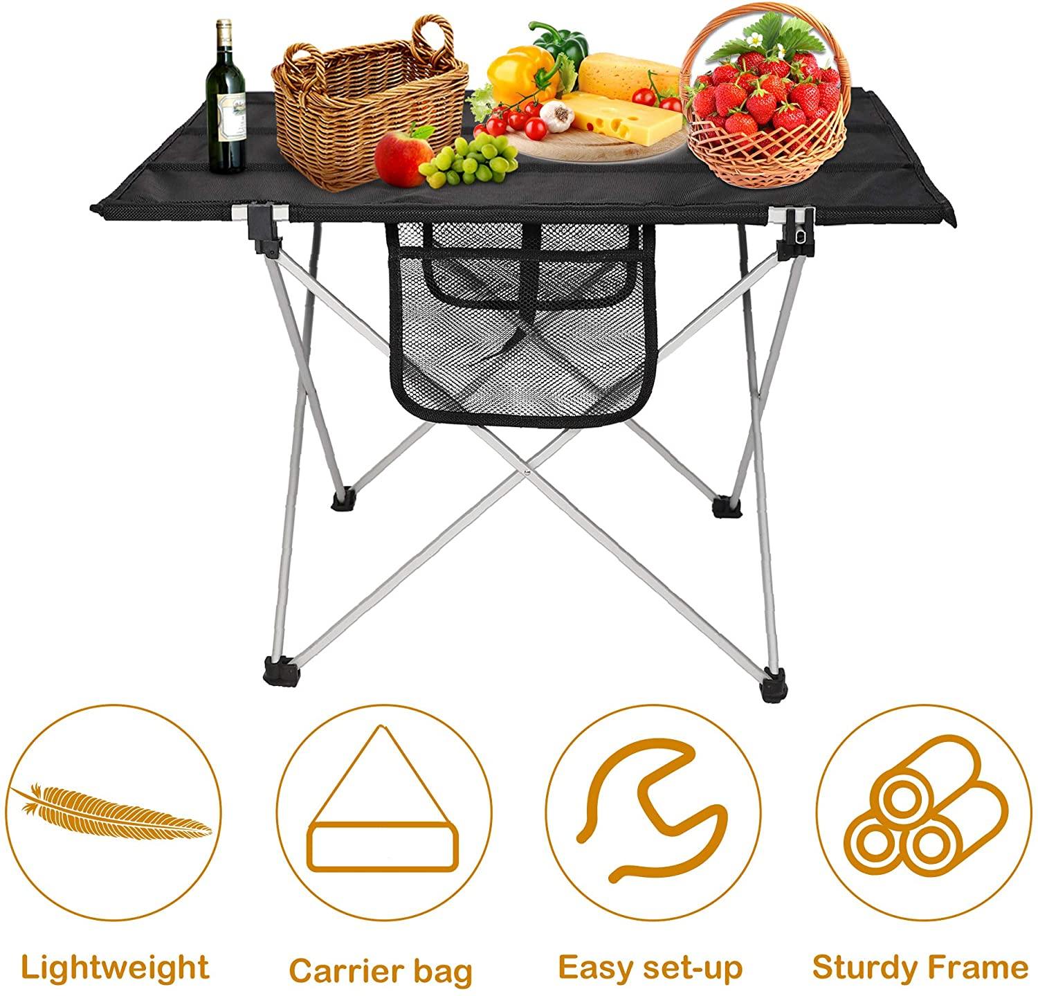 Folding Camping Table Ultralight Outdoor Beach BBQ Picnic Fishing Table with Cup Holders and Carry Bag - Bosonshop