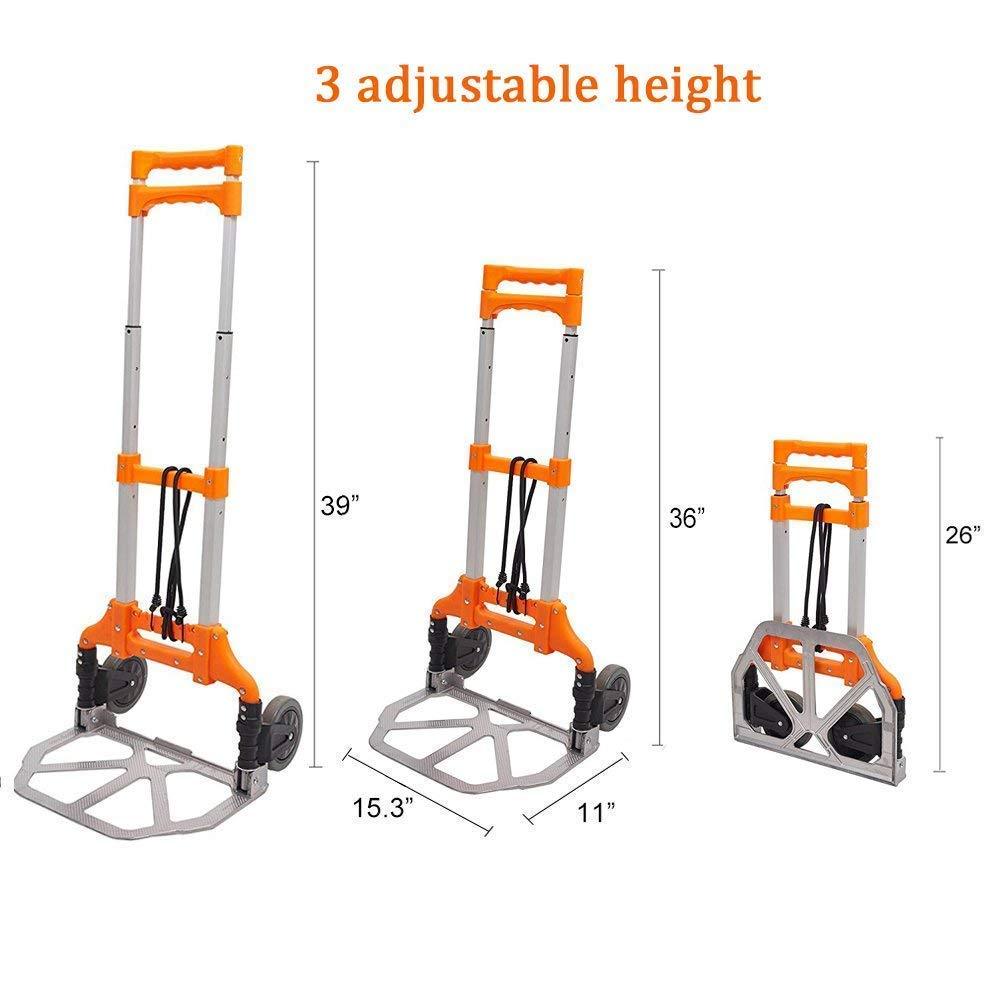 Bosonshop Folding Hand Truck Air Travel Baggage Cart Utility Carts Heavy Duty Dollies 150LB Orange