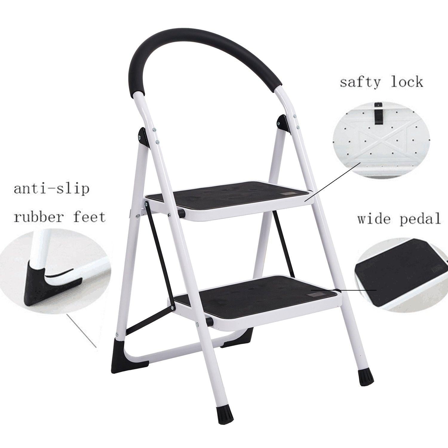 Bosonshop Portable Anti-Slip 2 Step Lightweight Steel Ladder, 330LBS Capacity