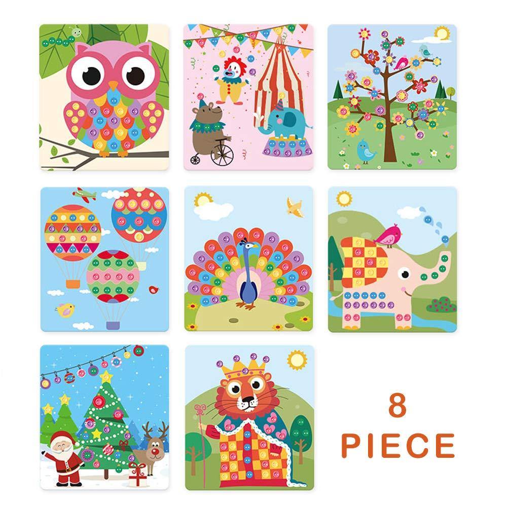 Bosonshop DIY Handmade Art Kits for Kids Button Sticker Mosaic Color Matching Fastener Art with 8 Dot Markers