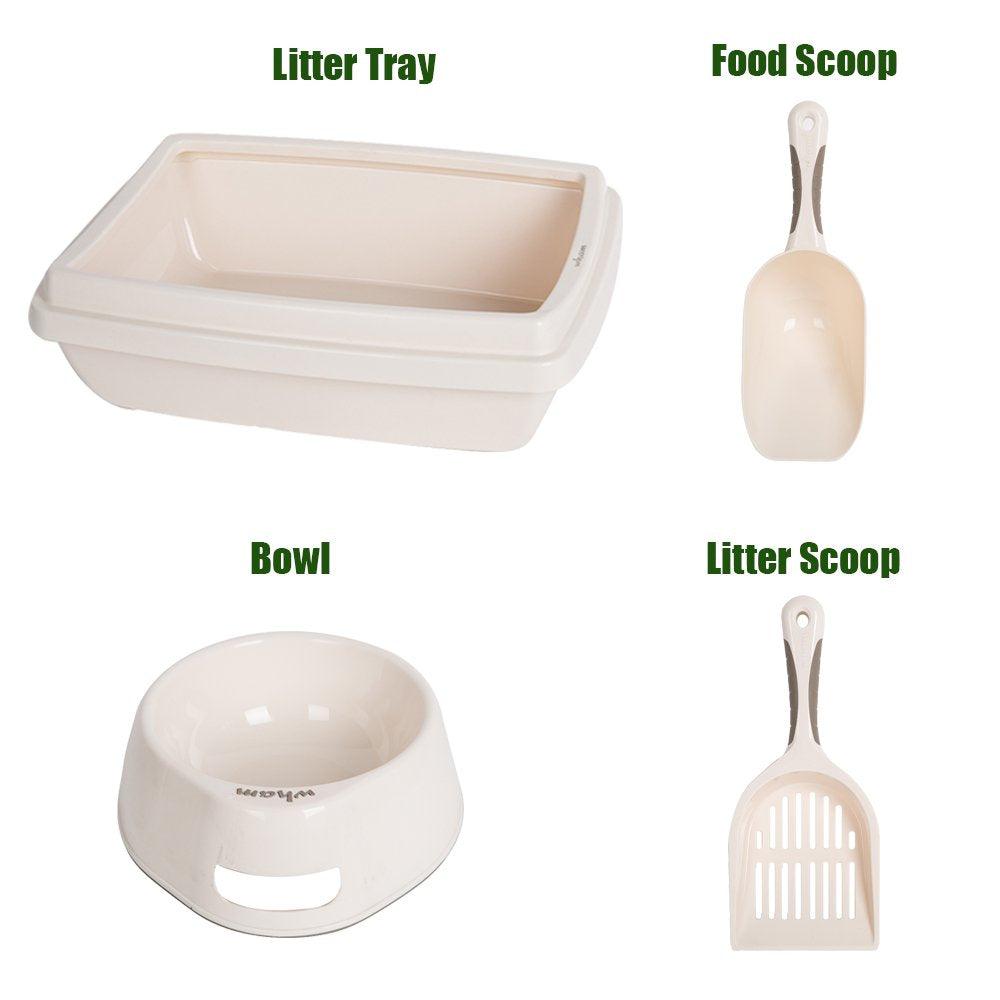 Bosonshop Plastic Pet Supplies Set Cat Kitten Dog Litter Tray, Bowl, Litter Scoop and Food Scoop