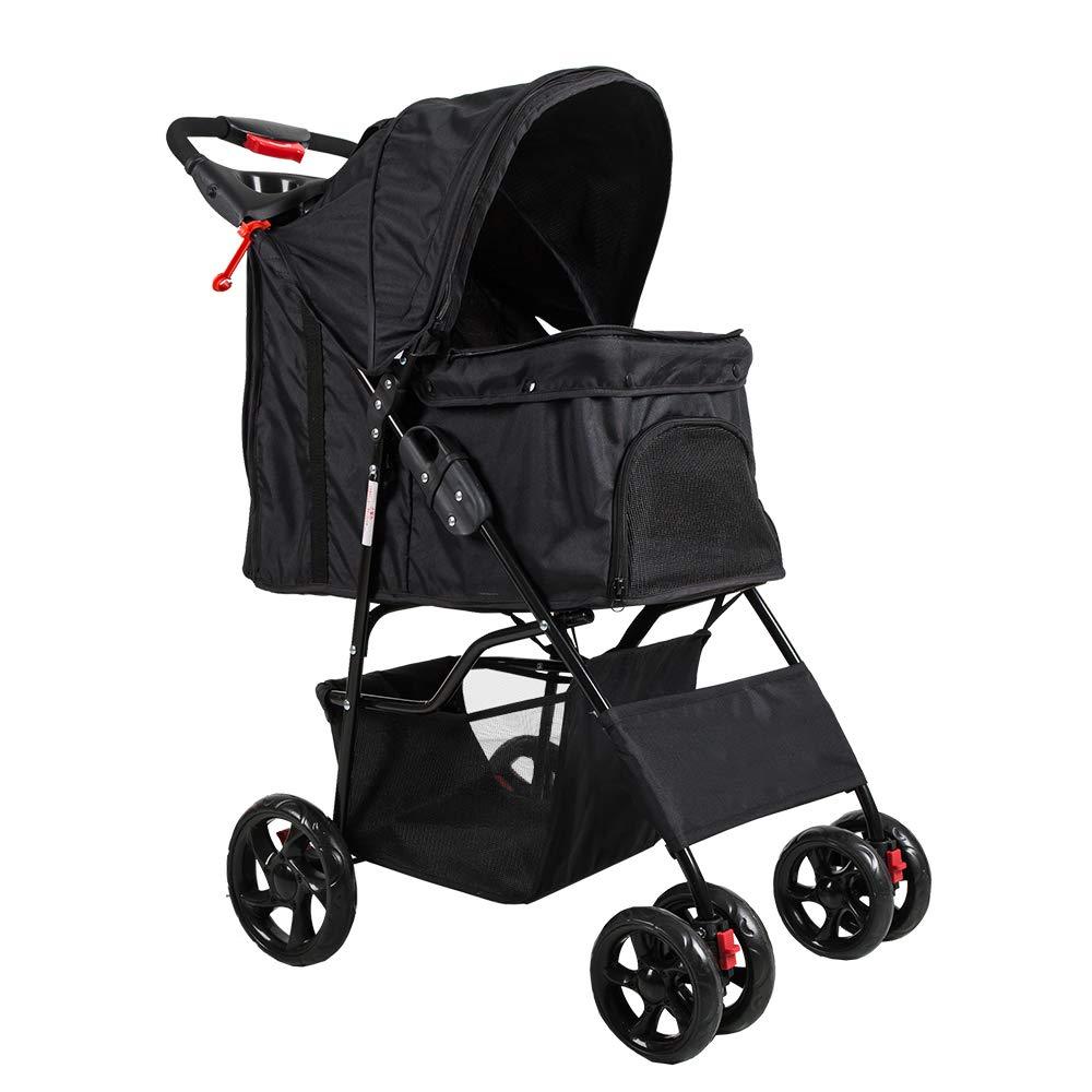 Bosonshop Folding Pet Stroller with 360 Rotating Front Wheel, Black