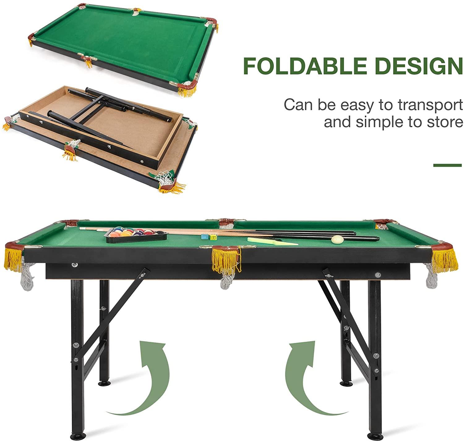 47" Folding Portable Billiard Table for Kids and Family - Pool Game Table with Cues, Balls, Chalk, Cleaning Brush, Tripod - Home or Office Play Fun - Bosonshop