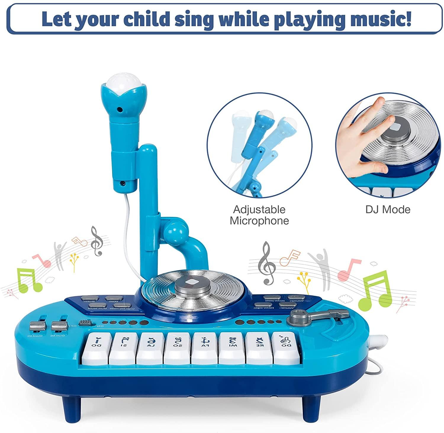 8 Keys Piano Toy Keyboard for Baby & Toddlers with DJ & Microphone, Educational Musical Instruments, Blue - Bosonshop