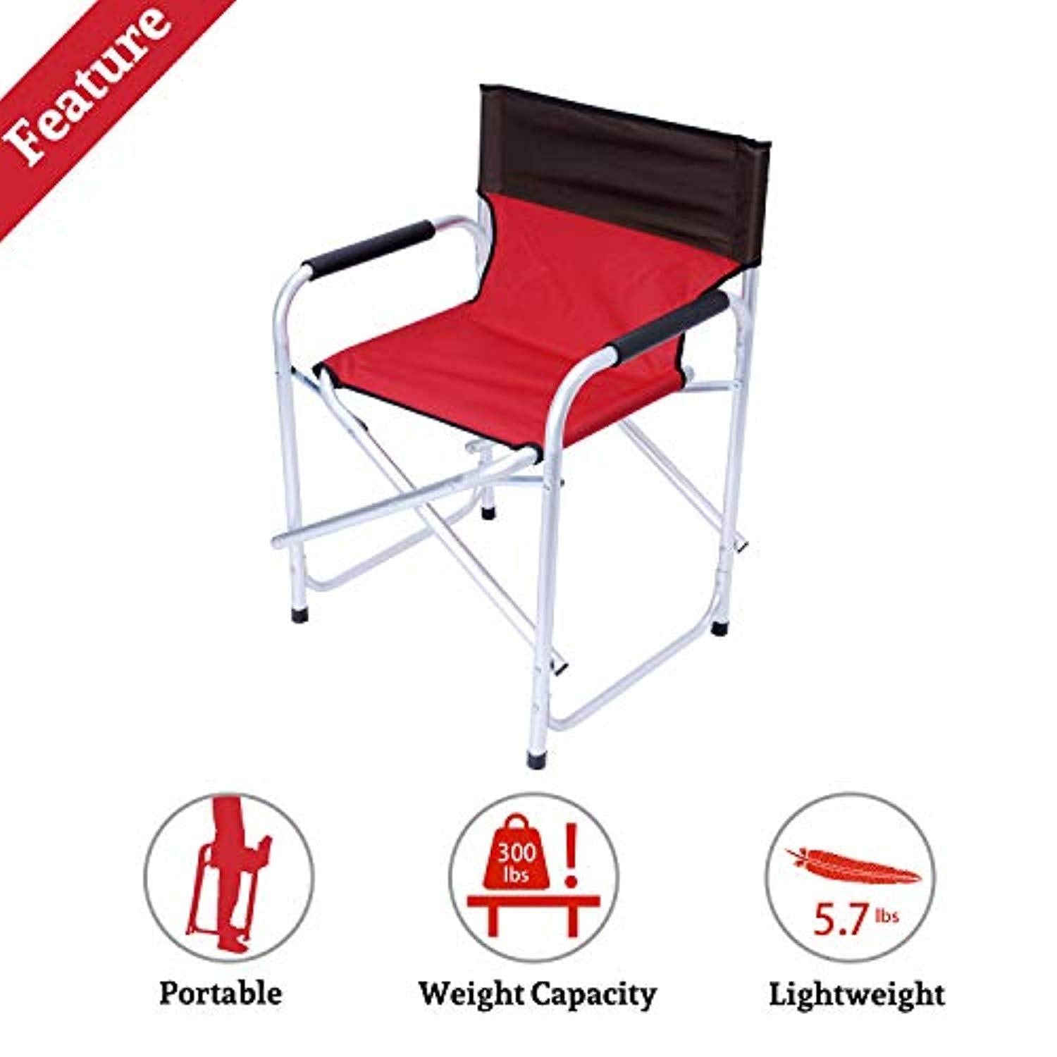 Bosonshop Folding Director's Chair Portable Aluminum Camping Chairs with Armrest for Outdoor Activity