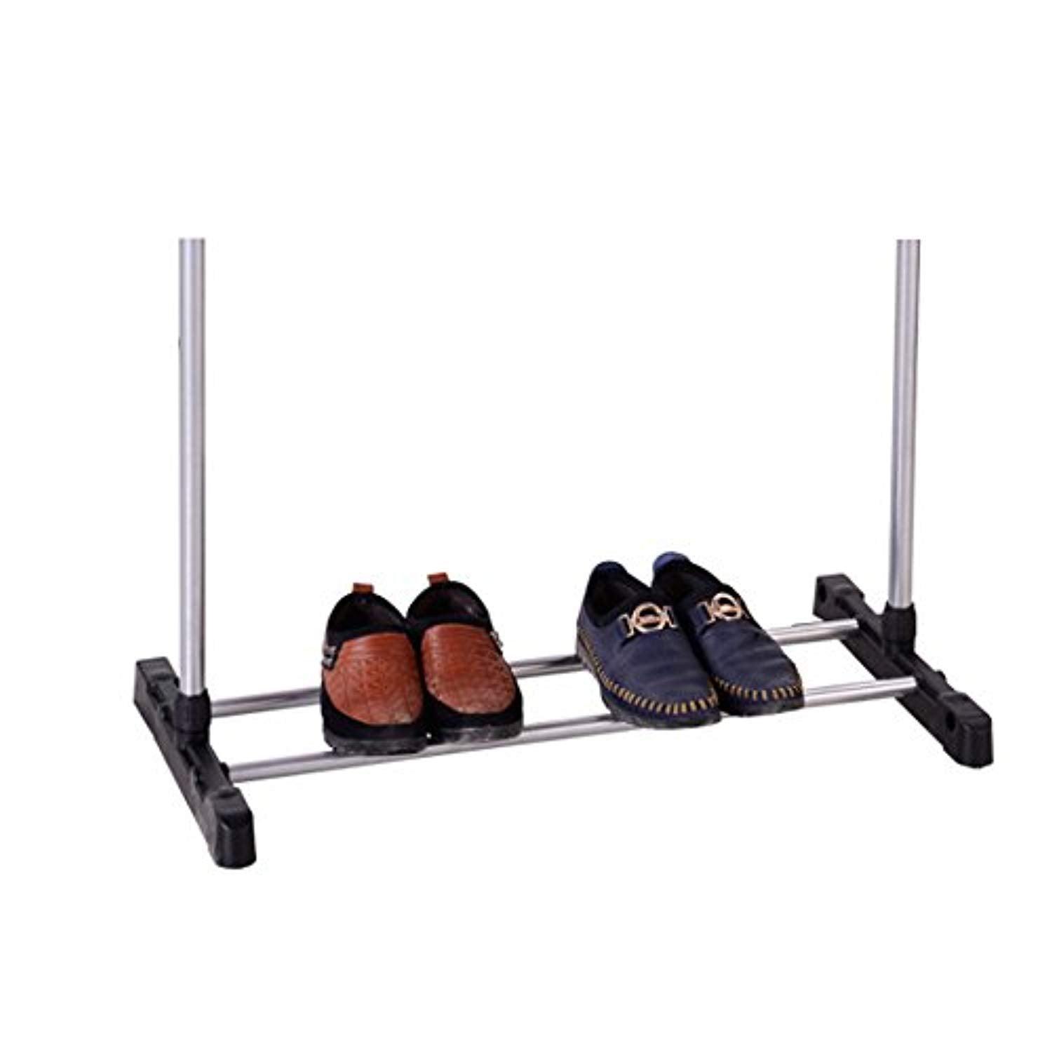 Bosonshop Single Rod Adjustable Rolling Clothes Garment Rack with Wheels Storage Shelves