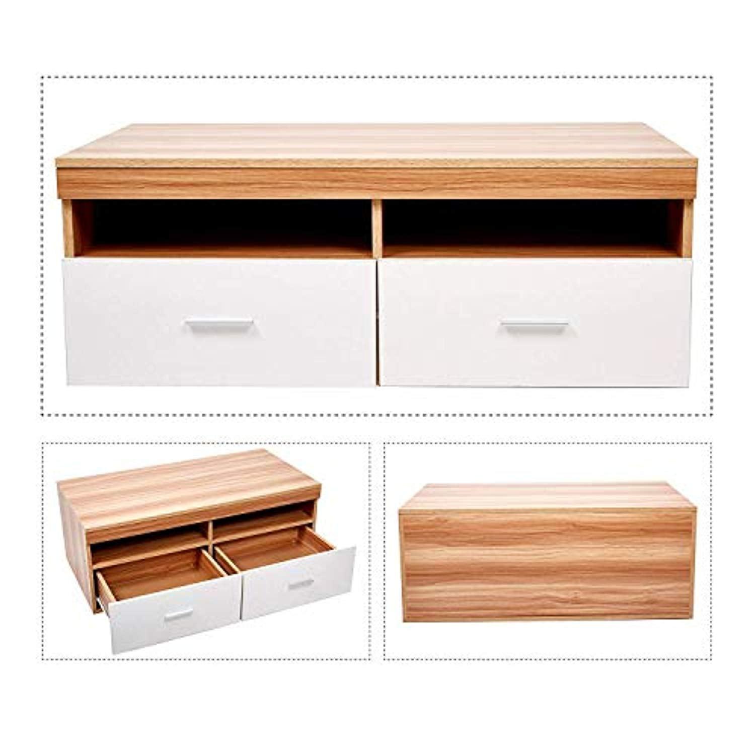 Bosonshop Wood Coffee Table with Drawers & Storage Compartments, for Living Room, Oak&White