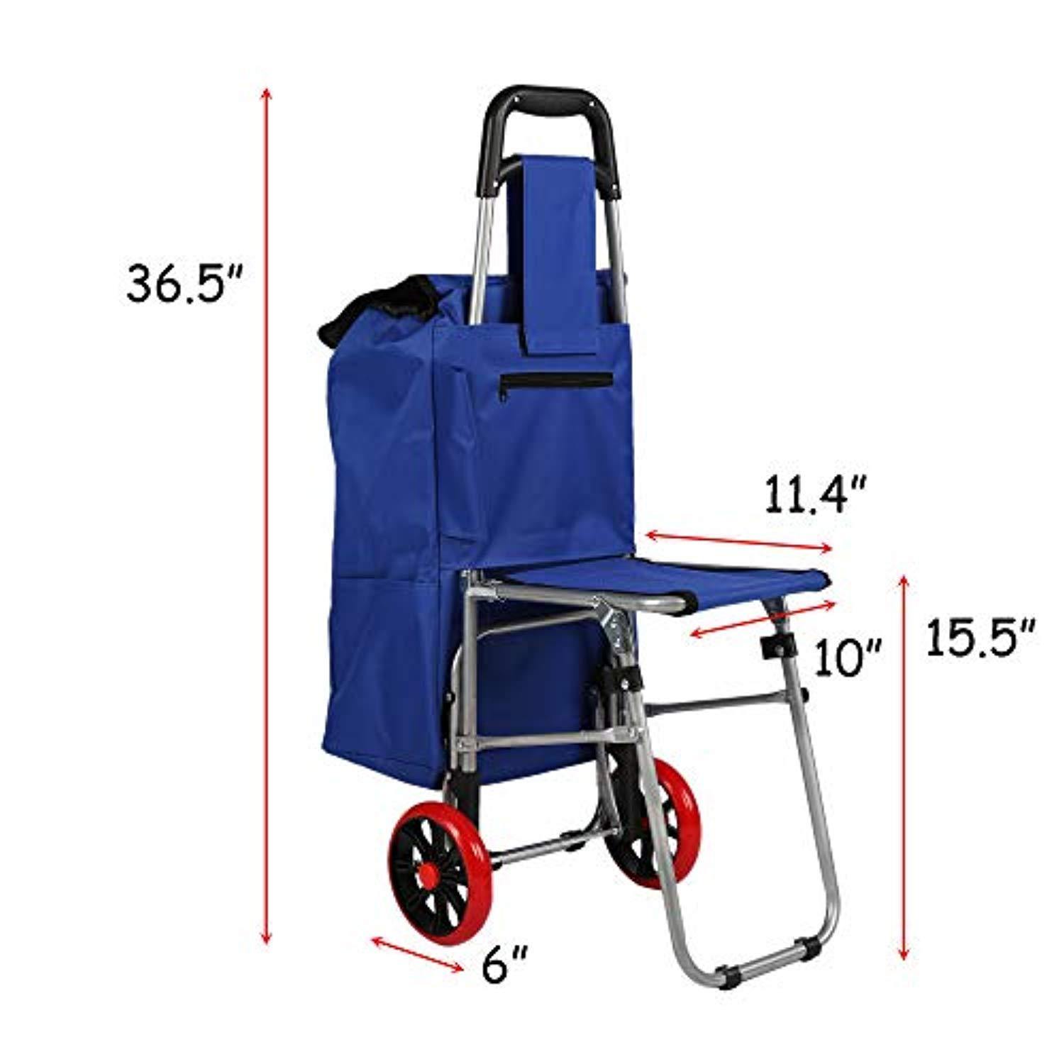 Bosonshop 2 in 1 Folding Shopping Cart with Built-in Seat,Utility Cart on Wheels for Grocery