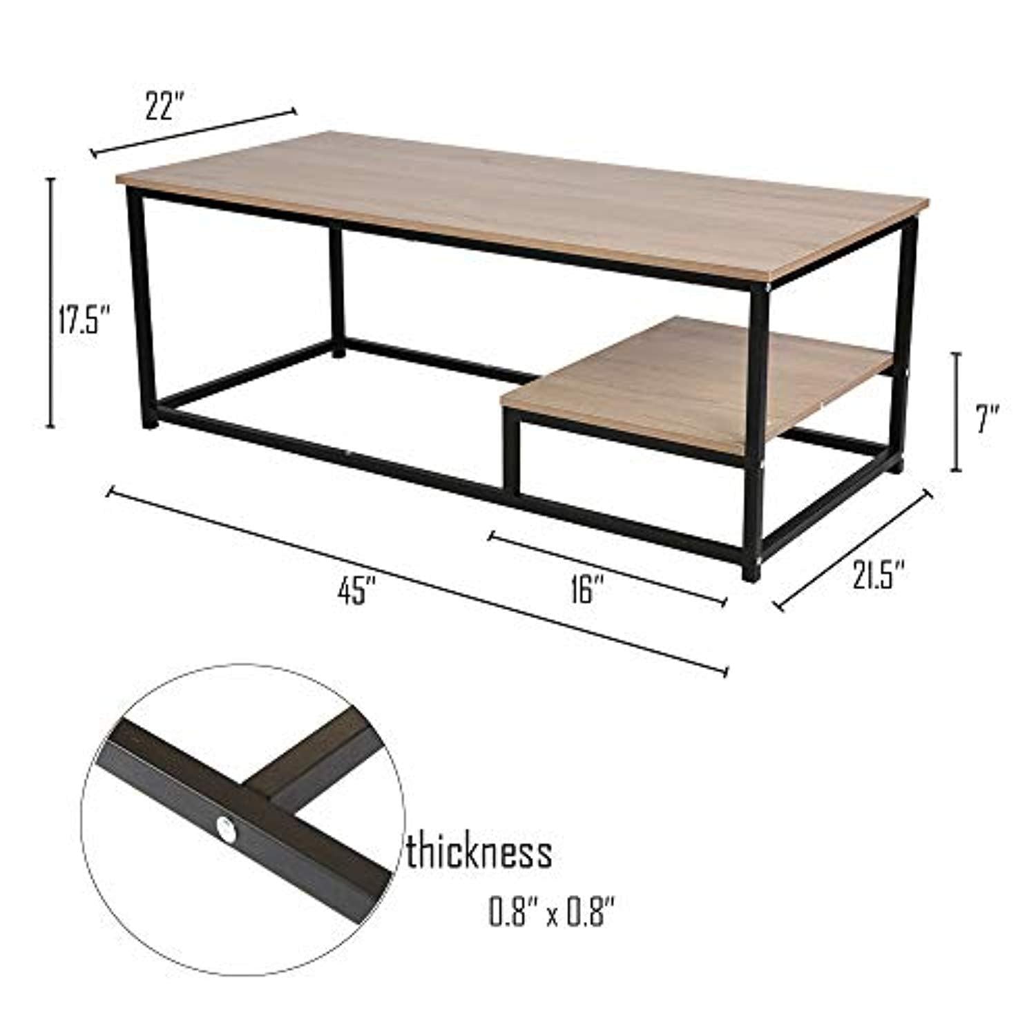 Bosonshop Coffee Table Nordic Style Rectangular Cocktail Table Wood Top Black Metal Box Frame with Storage Shelf