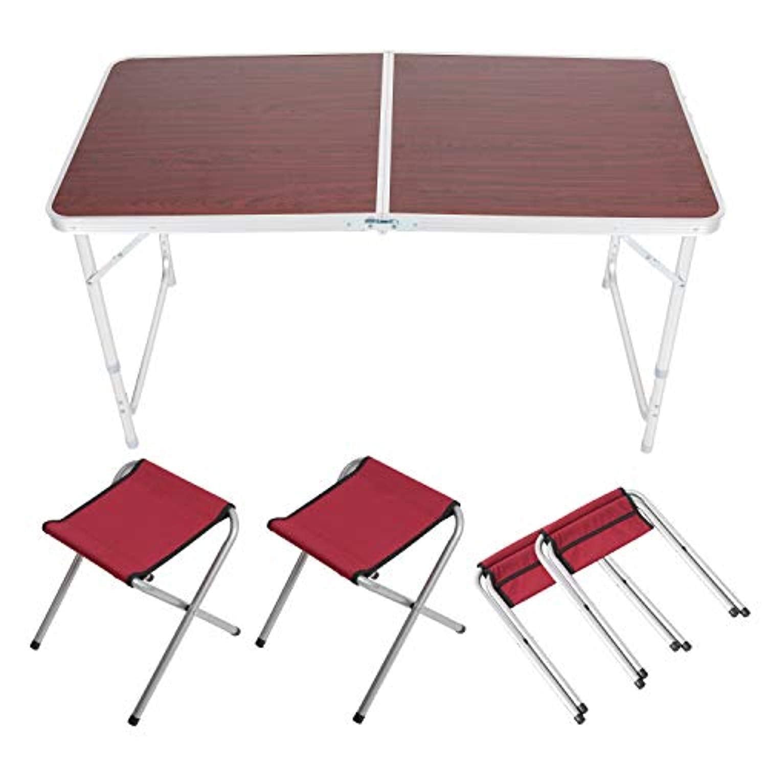 Bosonshop Portable Folding Outdoor Picnic Table, 4 Seats, Adjustable Camping Suitcase Table Set