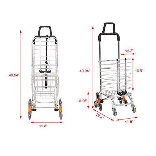 Bosonshop Aluminum Stair Climbing Shopping Cart with Rubber Swivel and Tri-Wheels