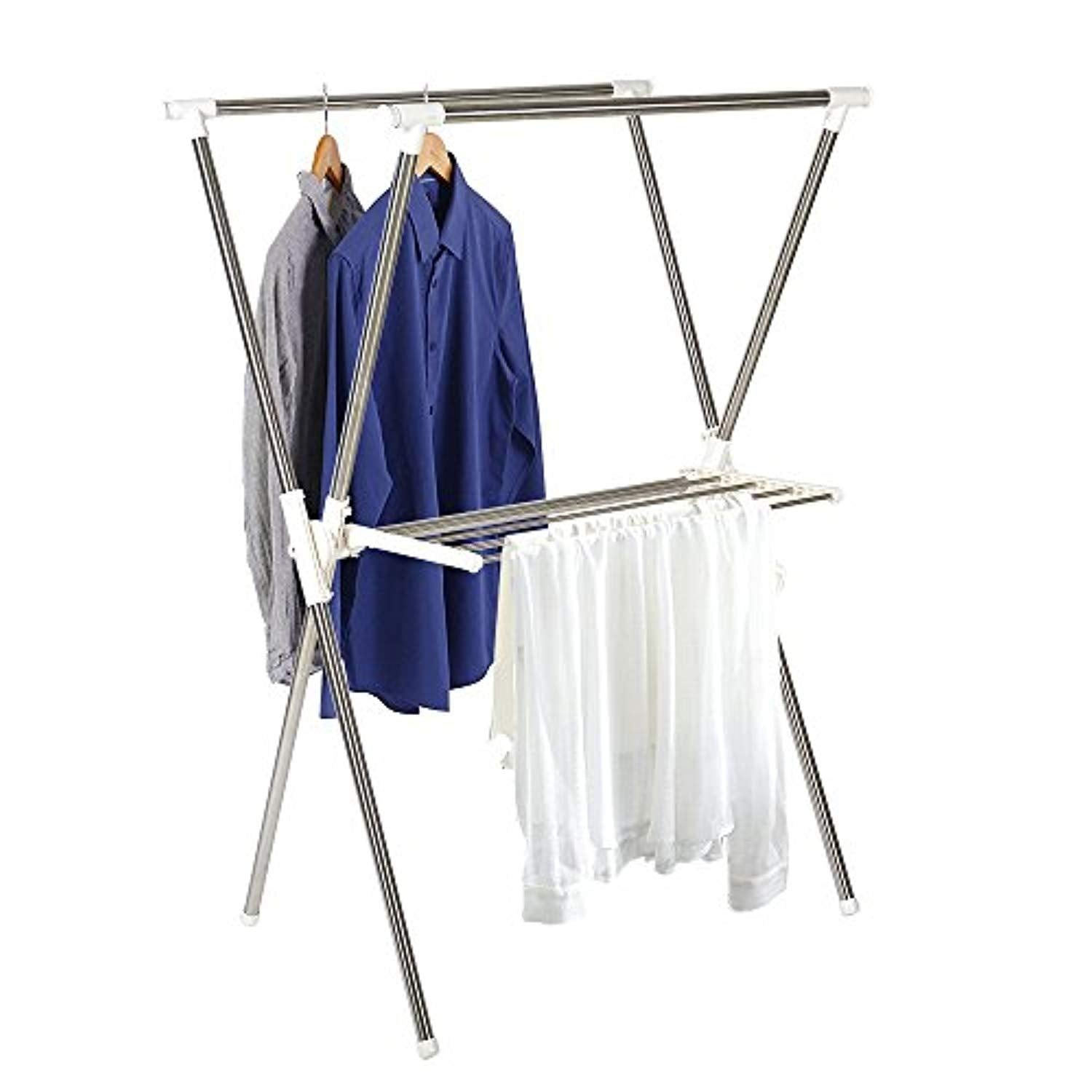 Bosonshop Folding Laundry Drying Rack Clothes Rack With Shelf Stainless Steel