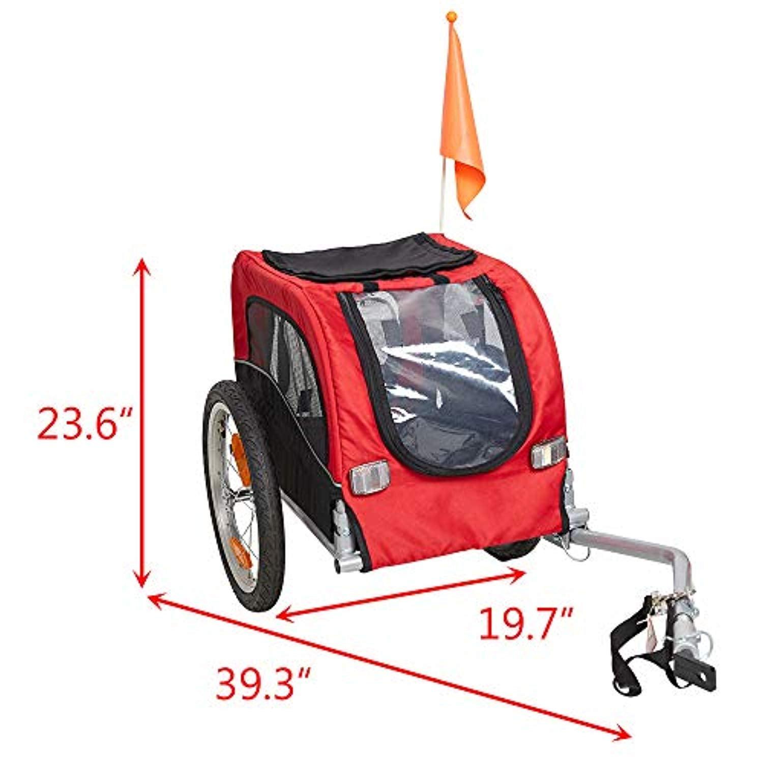 Bosonshop Pet Bike Trailer Bicycle Dog Carrier with Hitch, Suspension, Safety Flag, and Reflectors for Travel, Red