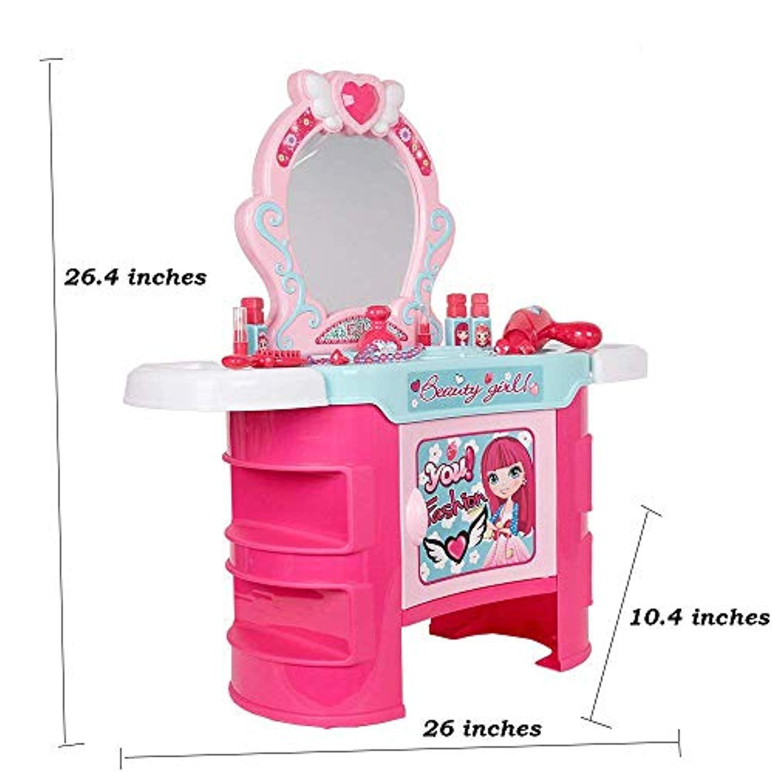 Bosonshop Pretend Play Kids Vanity Dressing Table Beauty Play Set Toy, Pink