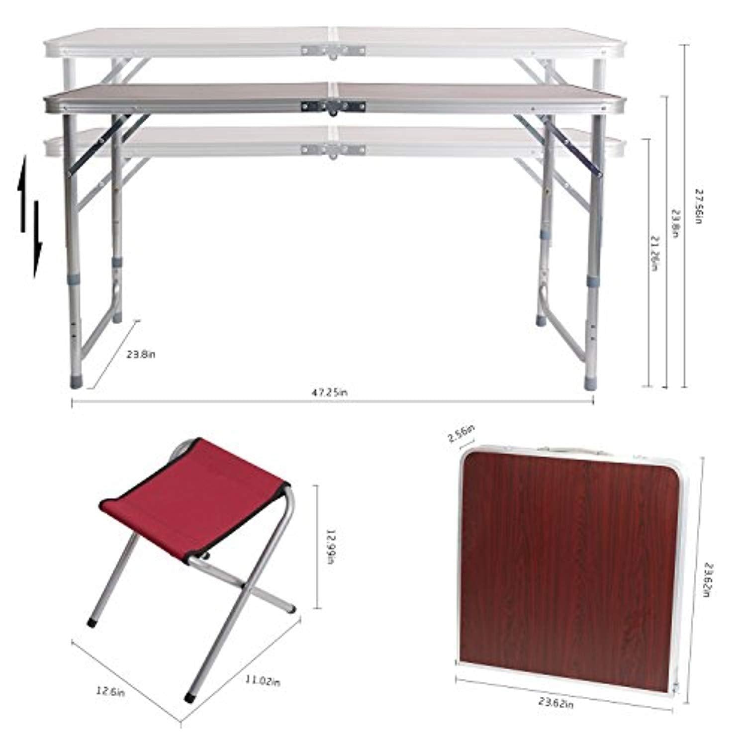 Bosonshop Portable Folding Outdoor Picnic Table, 4 Seats, Adjustable Camping Suitcase Table Set