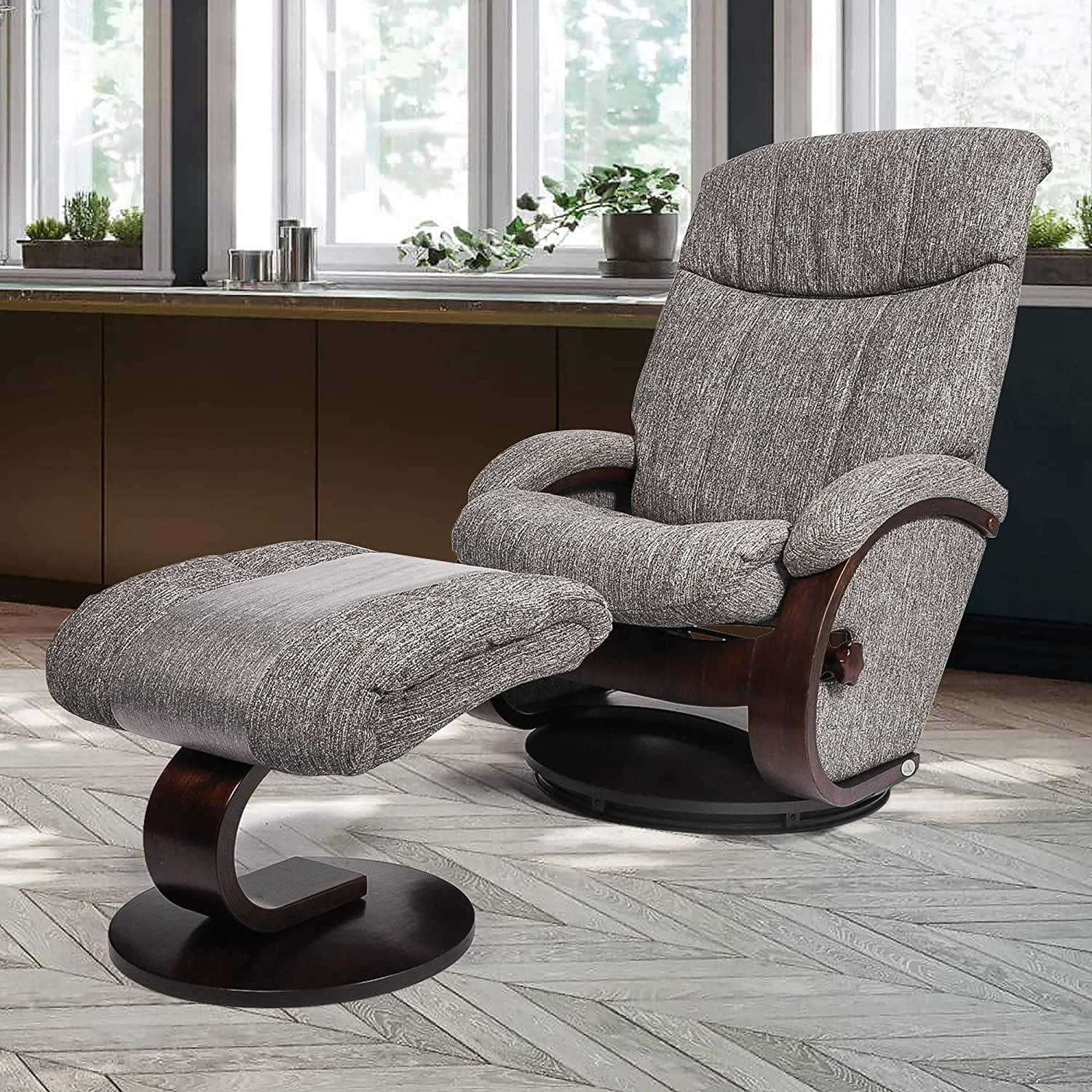 Modern Grey Swivel Recliner Chair with Ottoman Set for Ultimate Comfort and Style - Bosonshop