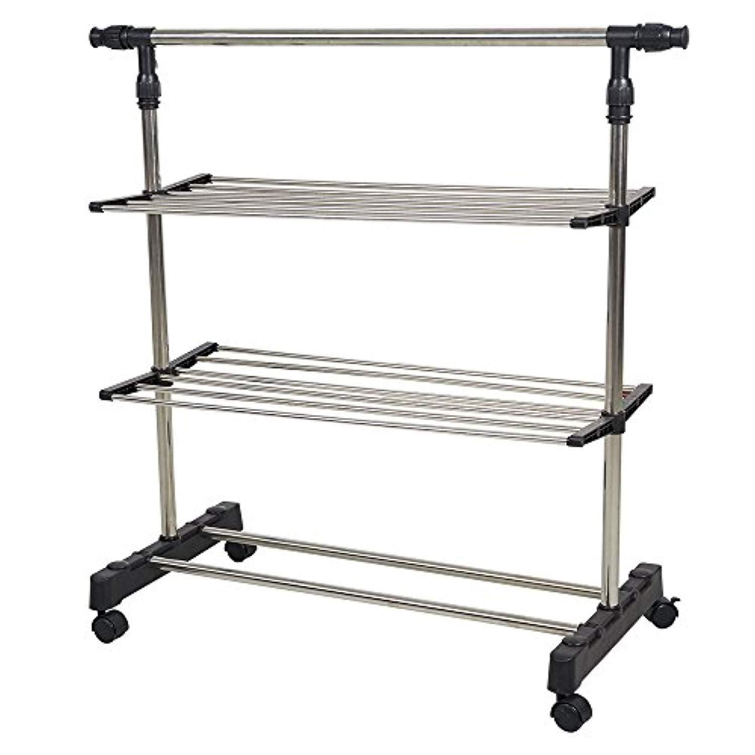 Bosonshop Single Rail Adjustable Clothes Rack Hanging Rack With Wheels and Shelves