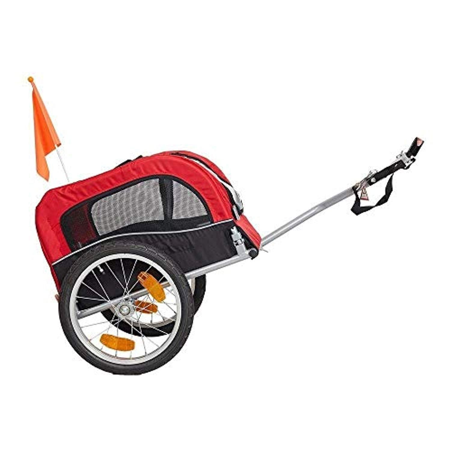 Bosonshop Pet Bike Trailer Bicycle Dog Carrier with Hitch, Suspension, Safety Flag, and Reflectors for Travel, Red