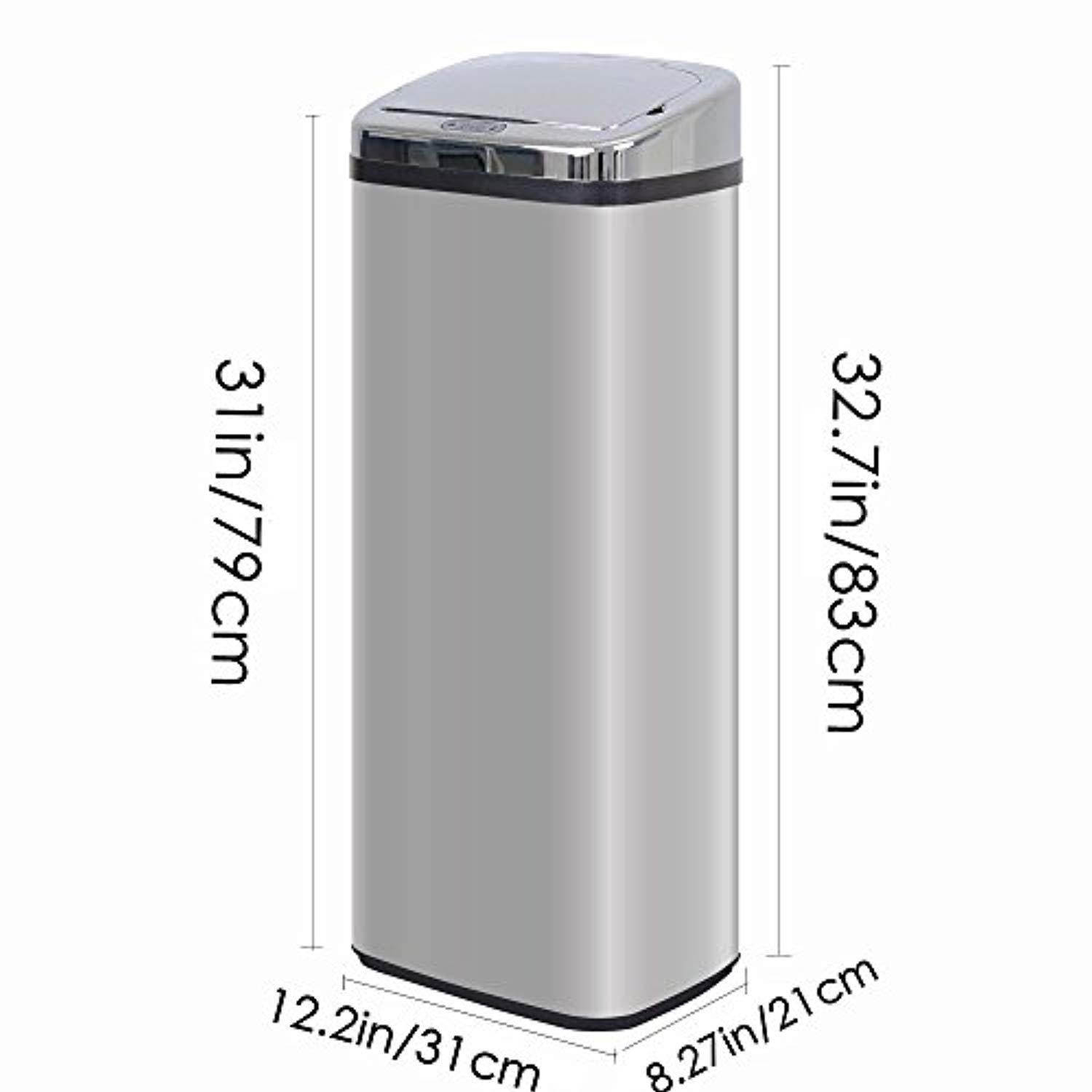 Bosonshop Automatic 13 Gallon Touchless Trash Can Garbage Bin, Stainless Steel