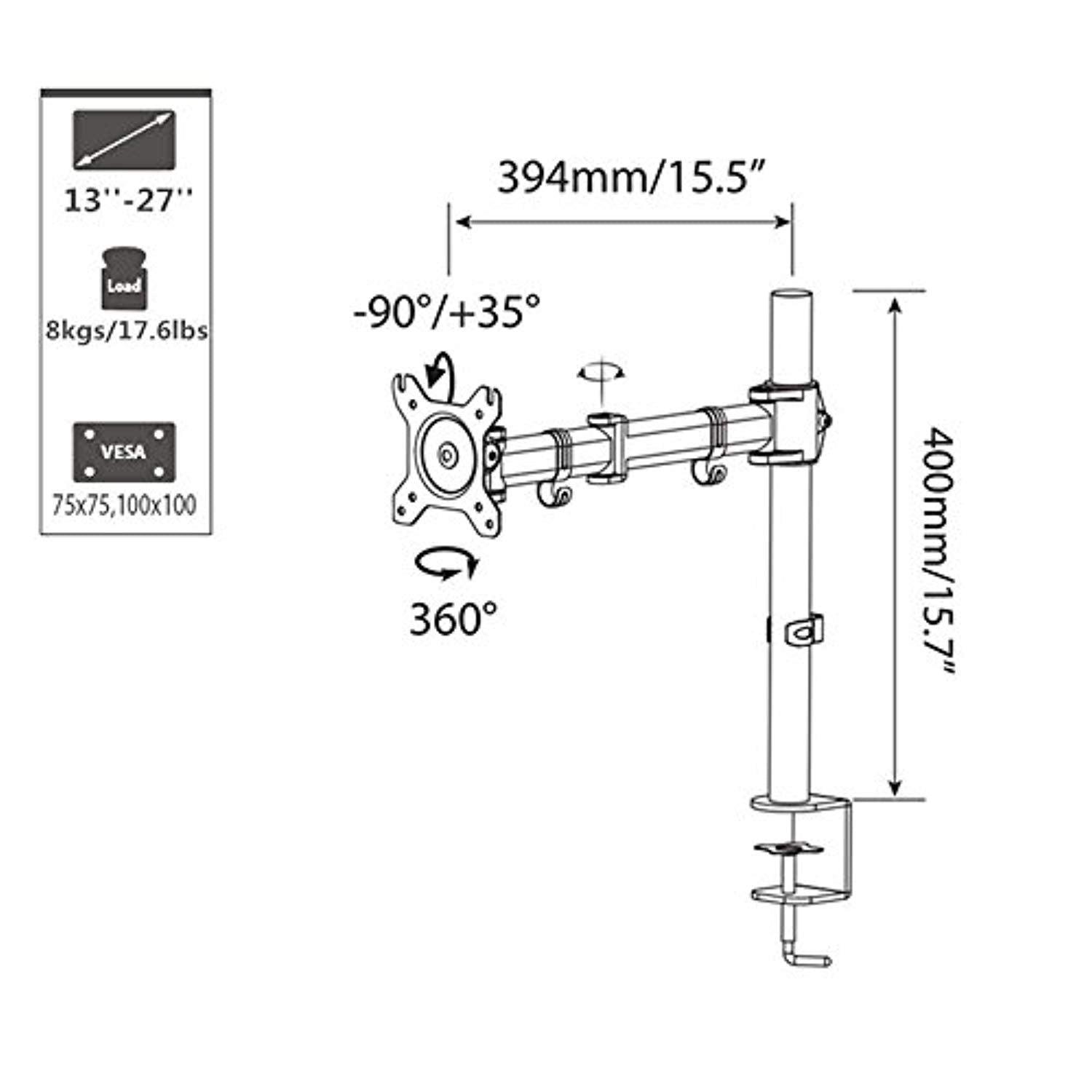 Bosonshop Single LCD Monitor Stand,Adjustable Lift Engine Arm Mount,Suitable for13”-27”Computer Monitor