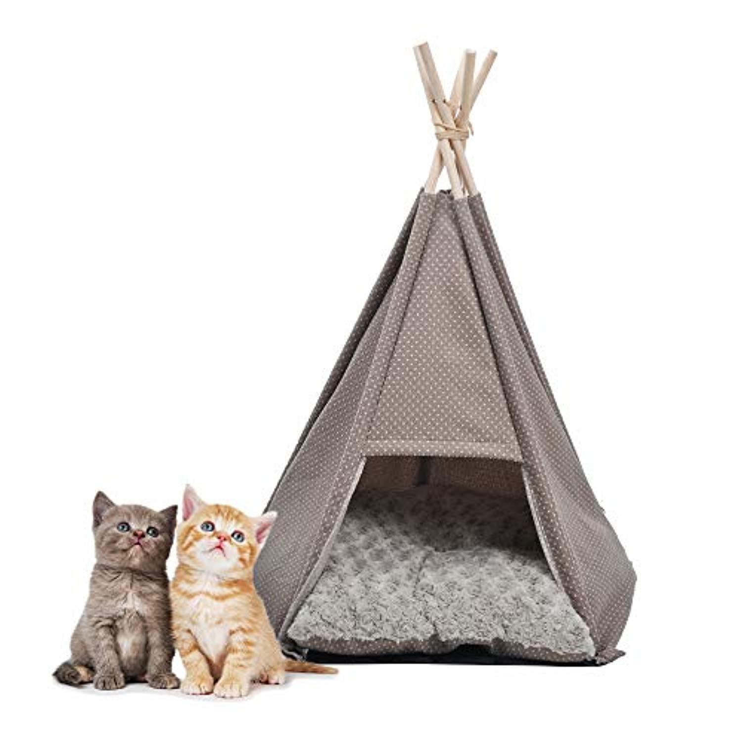 Bosonshop Portable Pet Canopy Teepee Indian Tent Bed for Little Dogs and Cats with a Soft Cushion