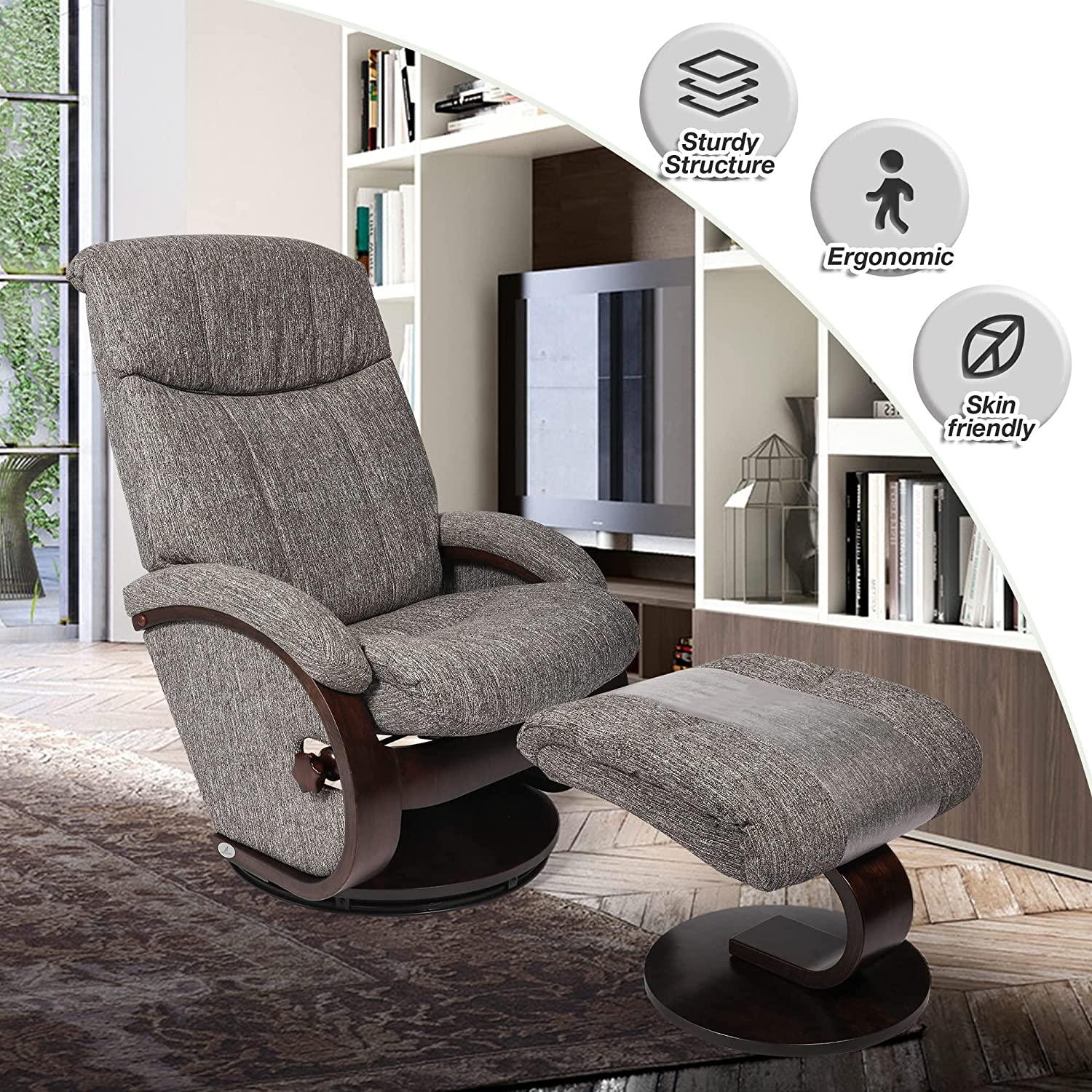 Modern Grey Swivel Recliner Chair with Ottoman Set for Ultimate Comfort and Style - Bosonshop