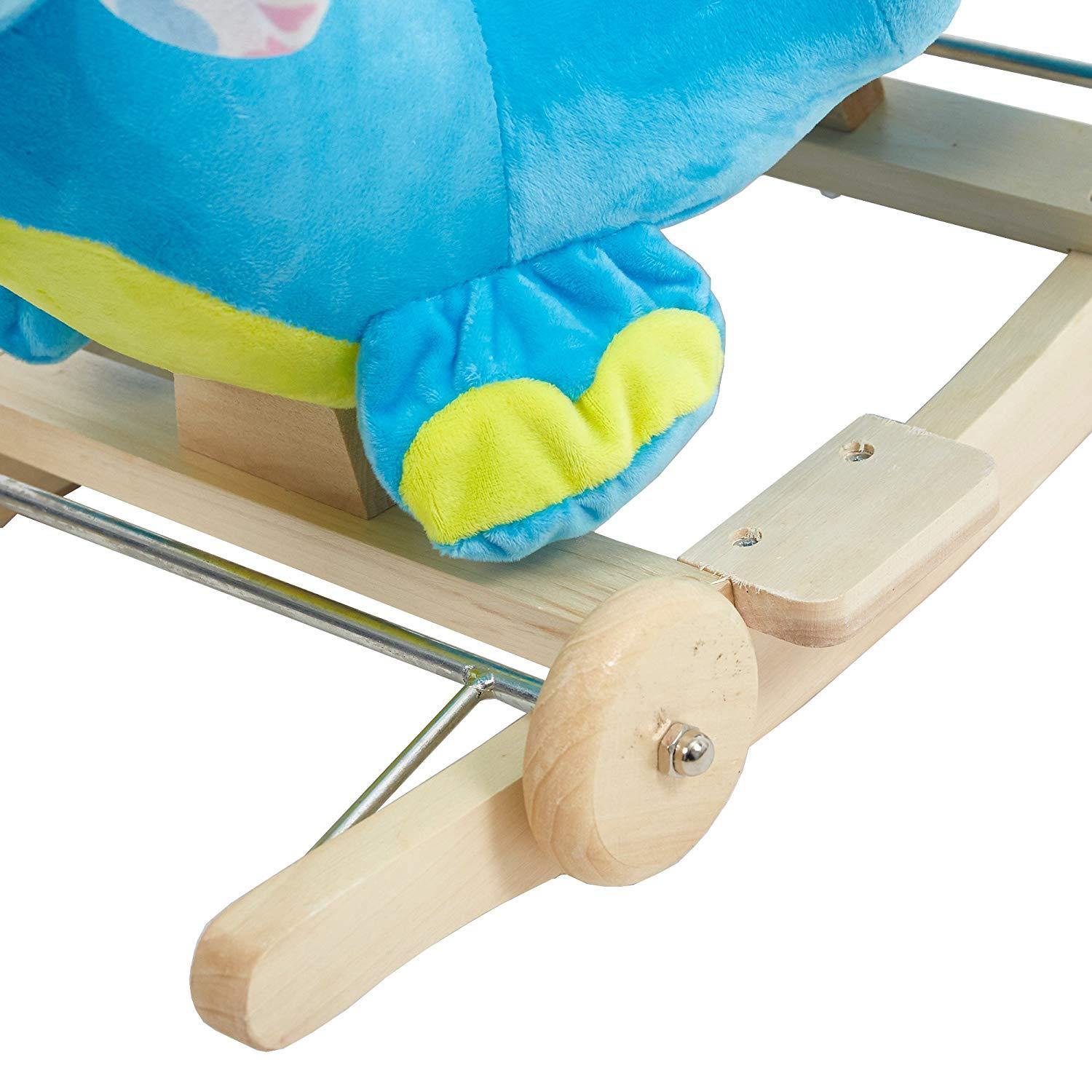 Bosonshop Plush Animal Rocking Horse with Wheels, Blue Elephant