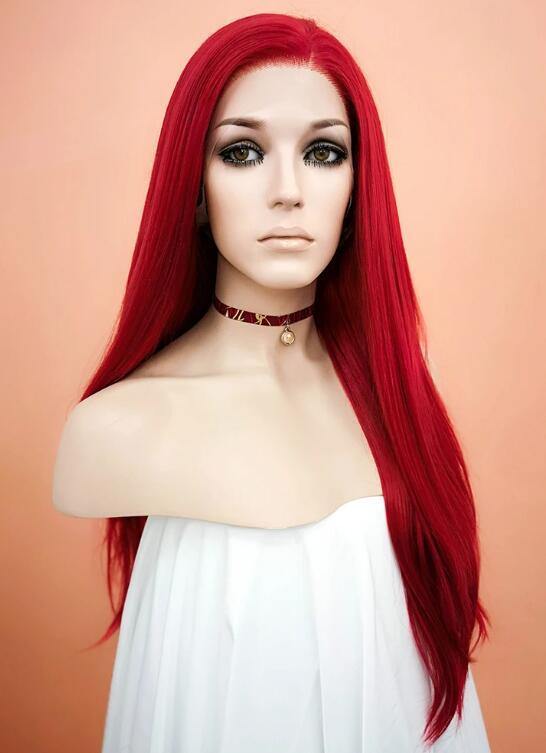 Straight Red Lace Front Synthetic Wig - Bosonshop