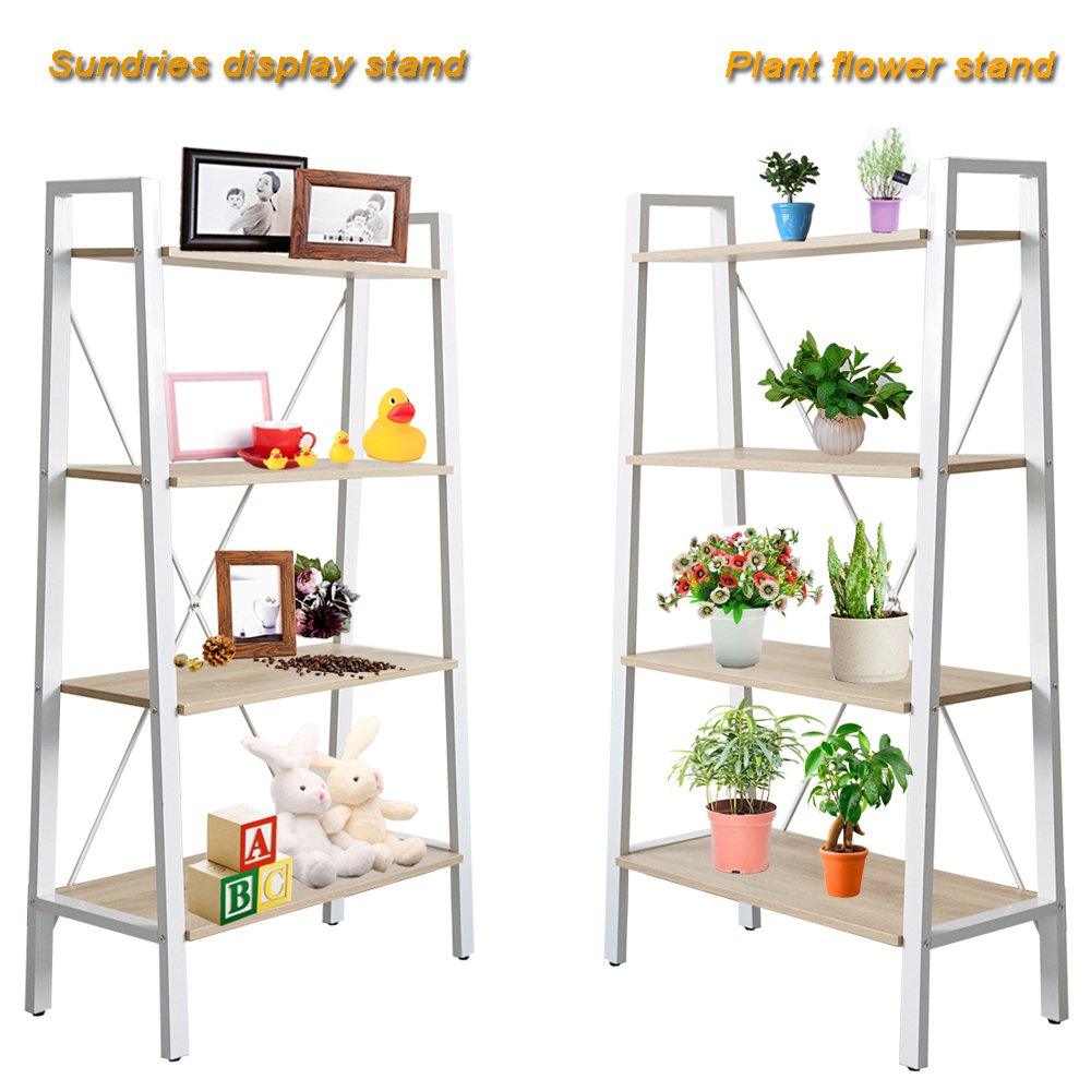 Bosonshop Free Standing Open Bookcase Storage Shelf Units Display Stand, Oak and White