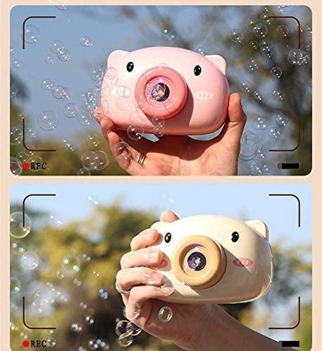 Electric Automatic Bubbling for Kids Pig Camera Bubble Machine Blower Blaster Toys with Light and Music (Light Brown) - Bosonshop