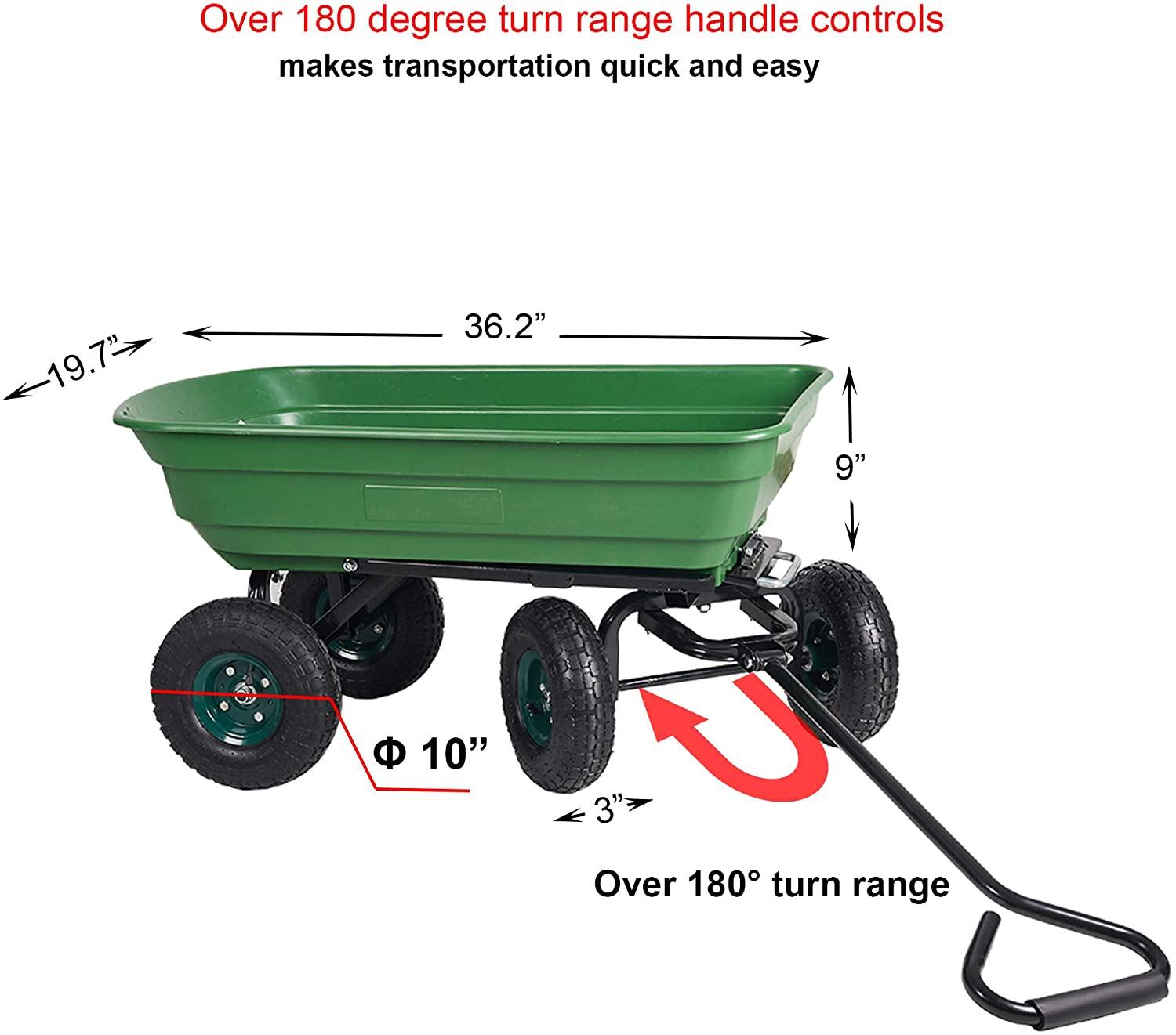 Garden Dump Utility Wagon Cart-550 LB Weight Capacity Wheelbarrow Sturdy Plastic Yard Lawn Cart - Bosonshop